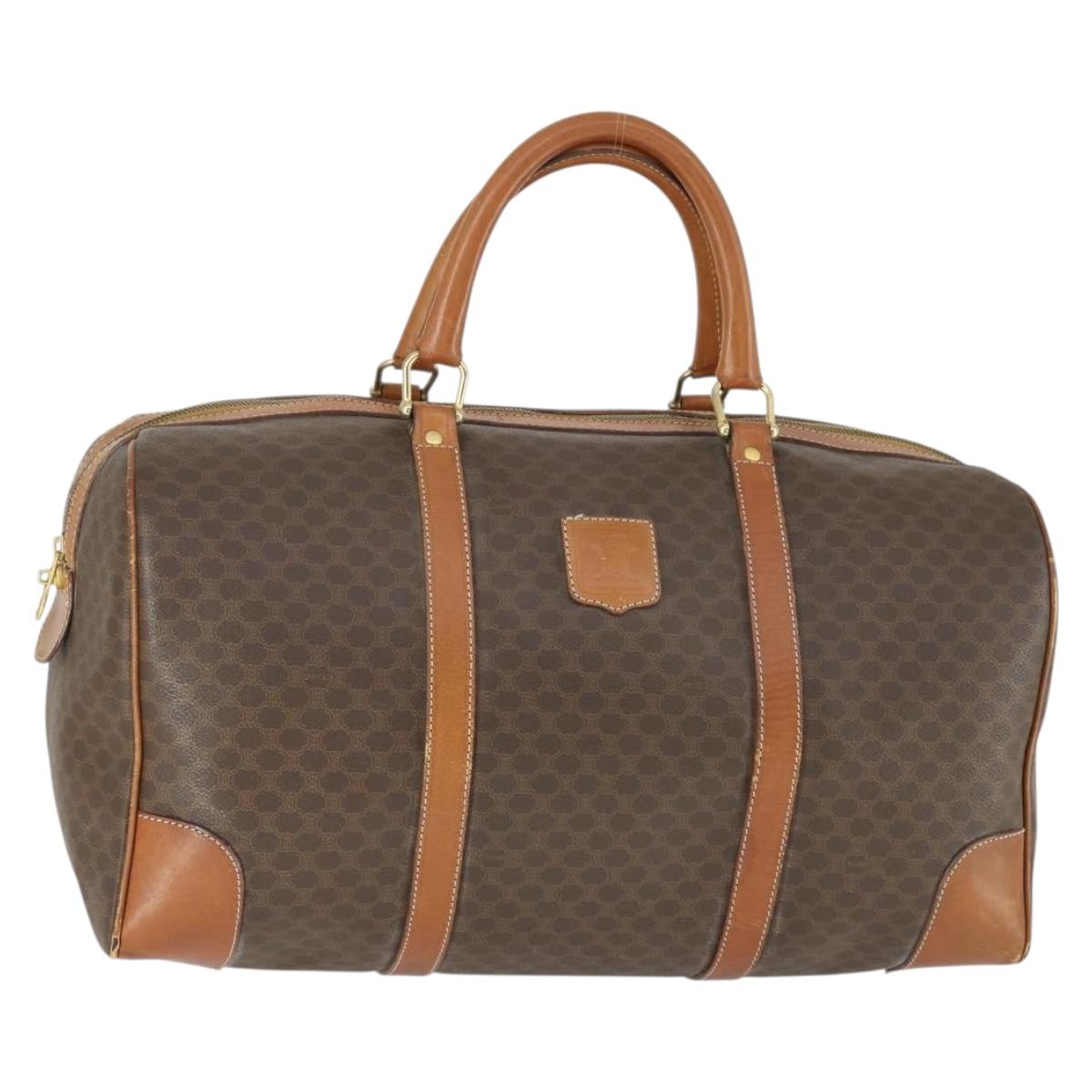 CELINE Macadam Canvas Boston Bag PVC Leather Brown Gold Auth ep13212