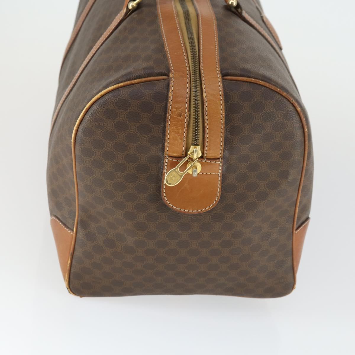 CELINE Macadam Canvas Boston Bag PVC Leather Brown Gold Auth ep13212