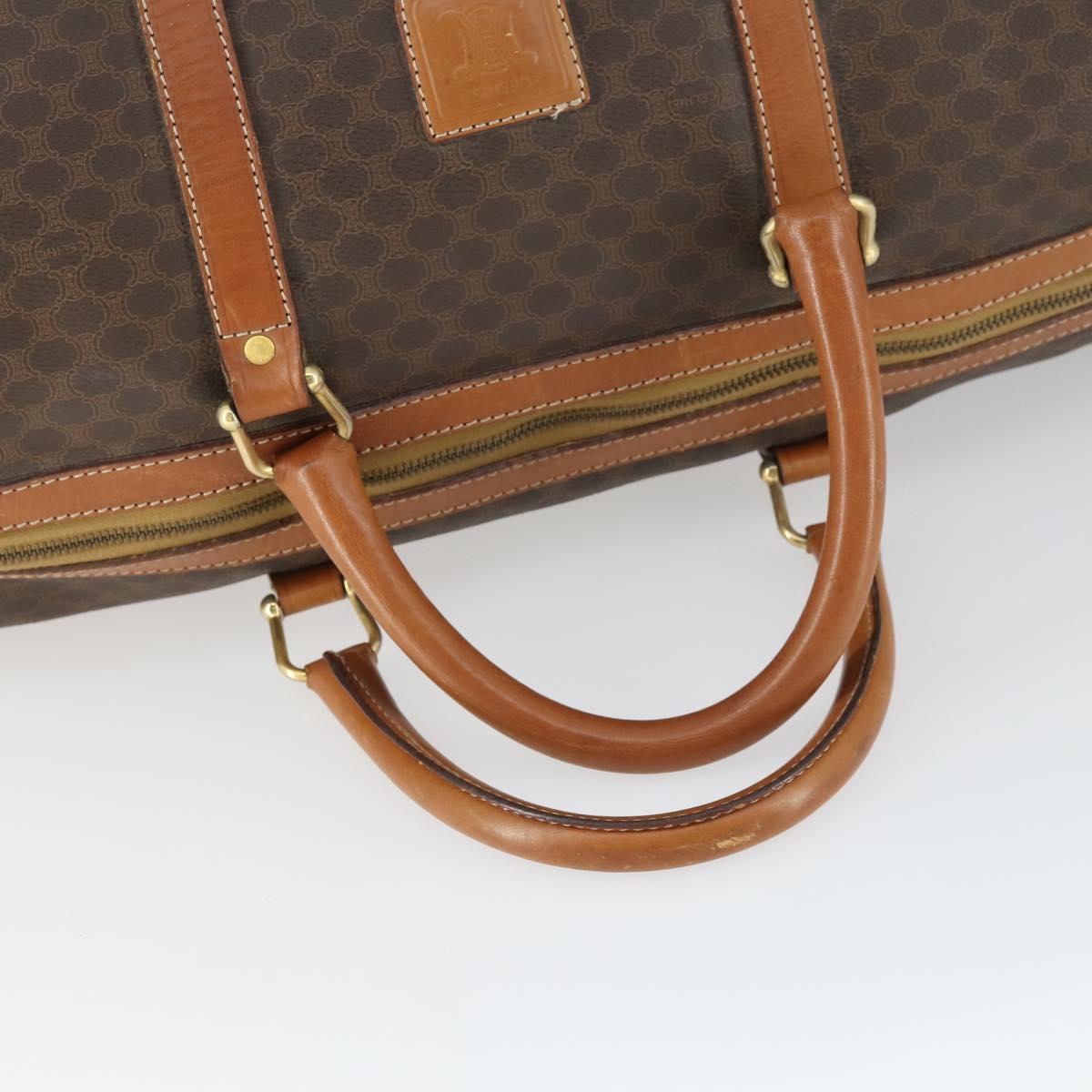 CELINE Macadam Canvas Boston Bag PVC Leather Brown Gold Auth ep13212