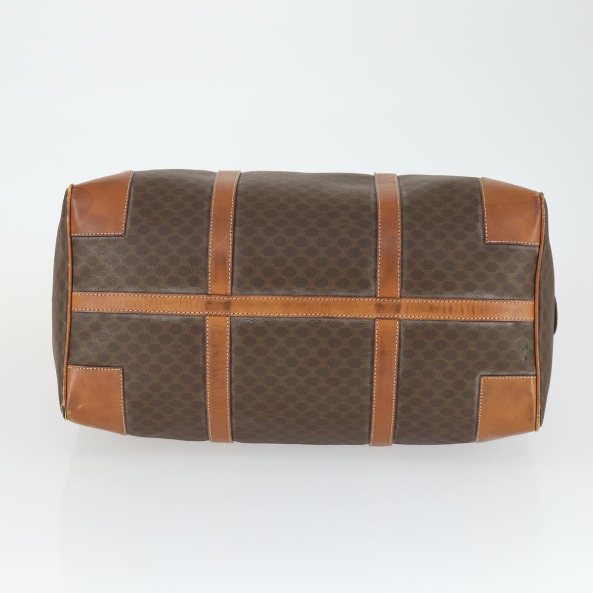 CELINE Macadam Canvas Boston Bag PVC Leather Brown Gold Auth ep13212