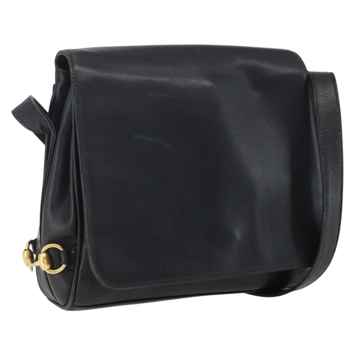 GUCCI Shoulder Bag Leather Black Silver 001 2214 Auth ep13226