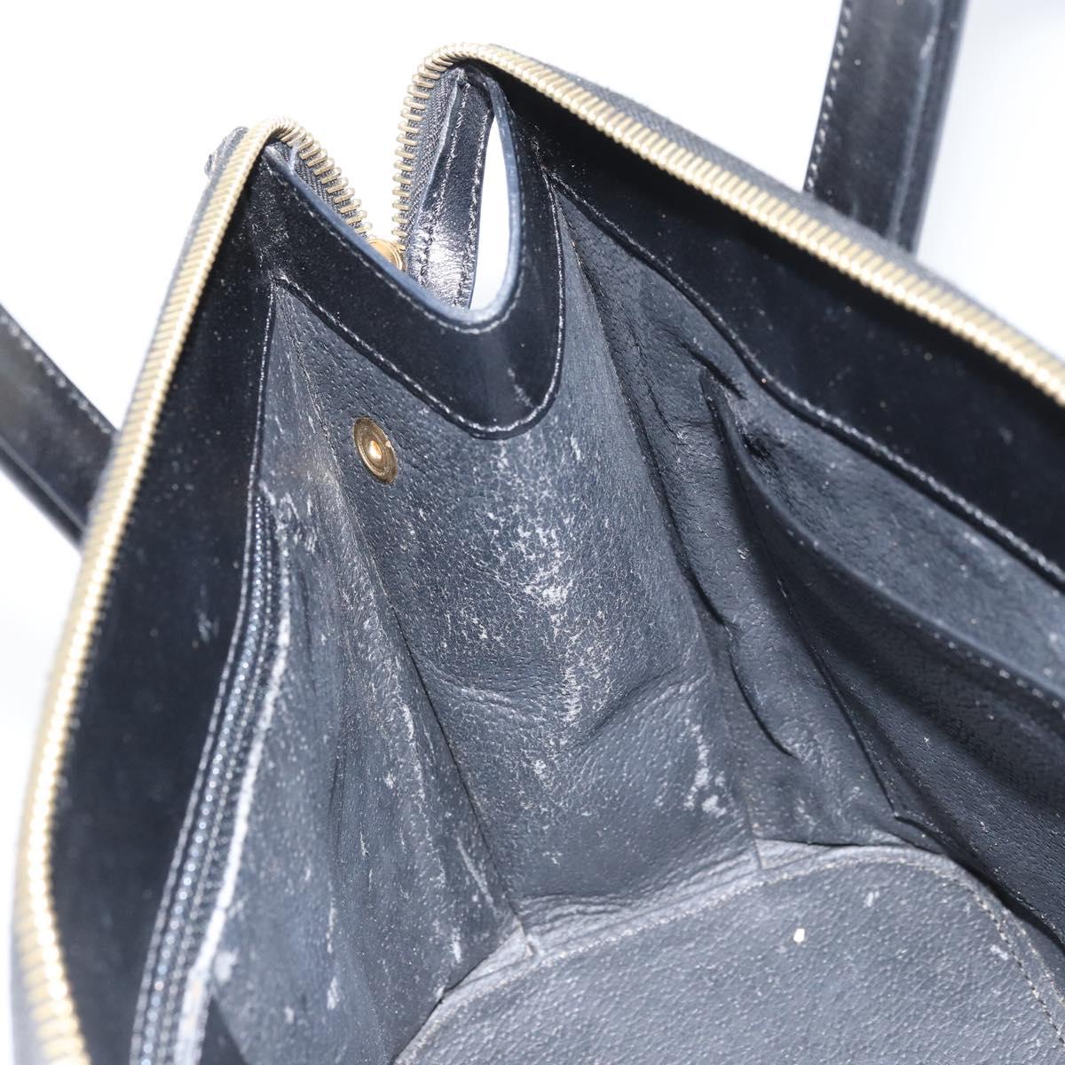 CELINE Macadam Canvas Hand Bag PVC Leather Black Gold Auth ep13232