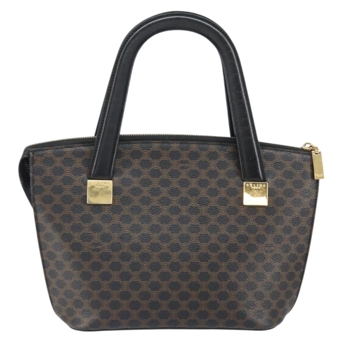 CELINE Macadam Canvas Hand Bag PVC Leather Black Gold Auth ep13232