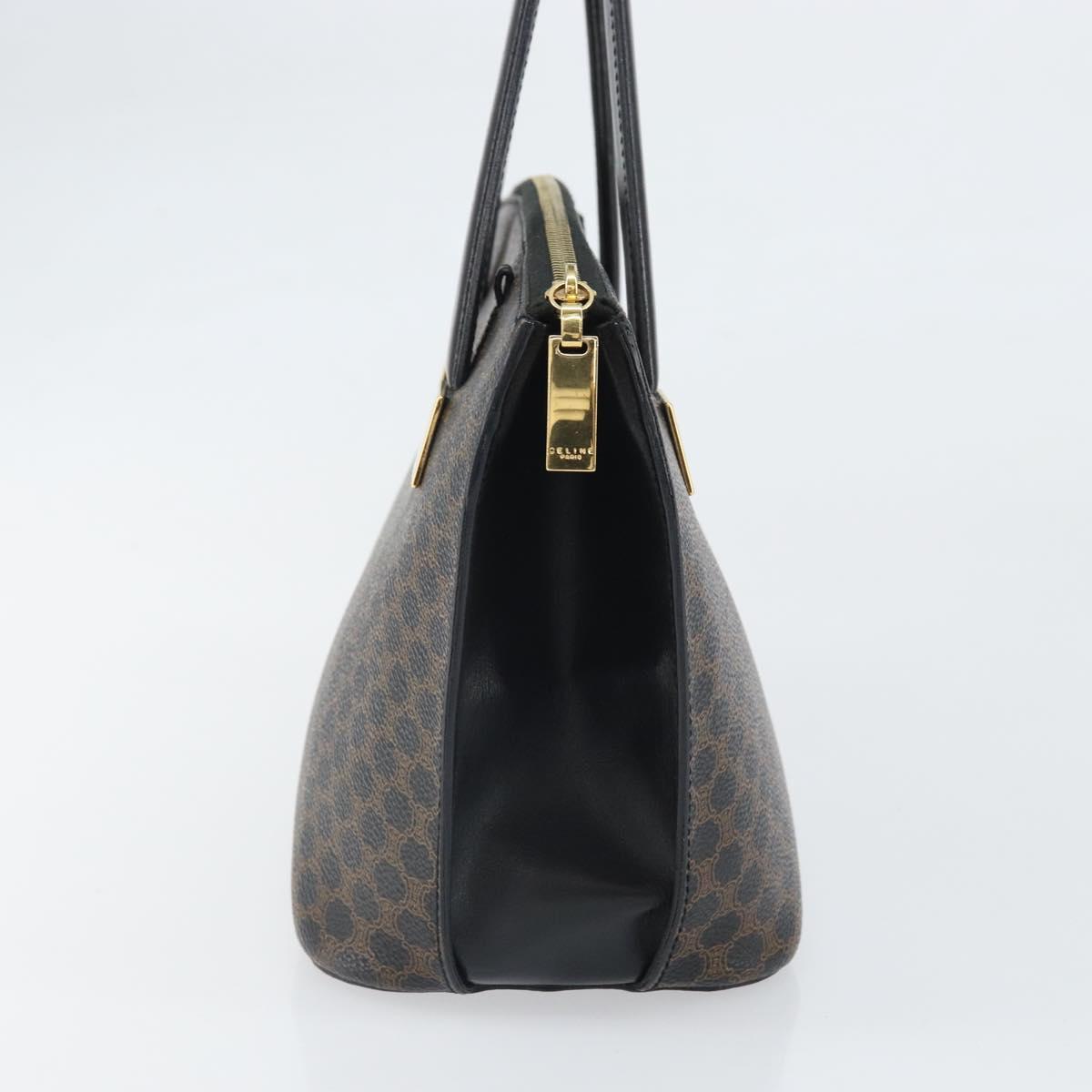 CELINE Macadam Canvas Hand Bag PVC Leather Black Gold Auth ep13232