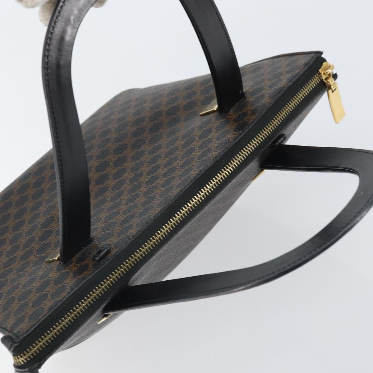 CELINE Macadam Canvas Hand Bag PVC Leather Black Gold Auth ep13232