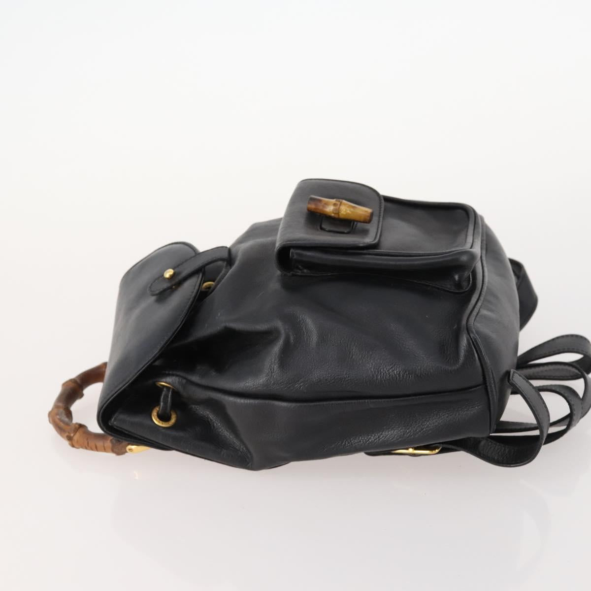 GUCCI Bamboo Backpack Leather Black Gold 003 1705 0030 Auth ep13234