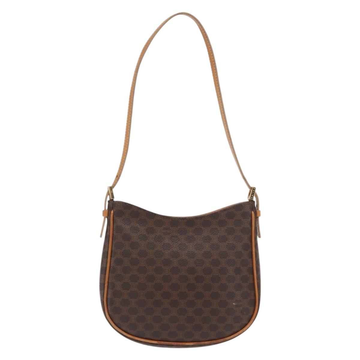 CELINE Macadam Canvas Hand Bag PVC Leather Brown Gold Auth ep13241