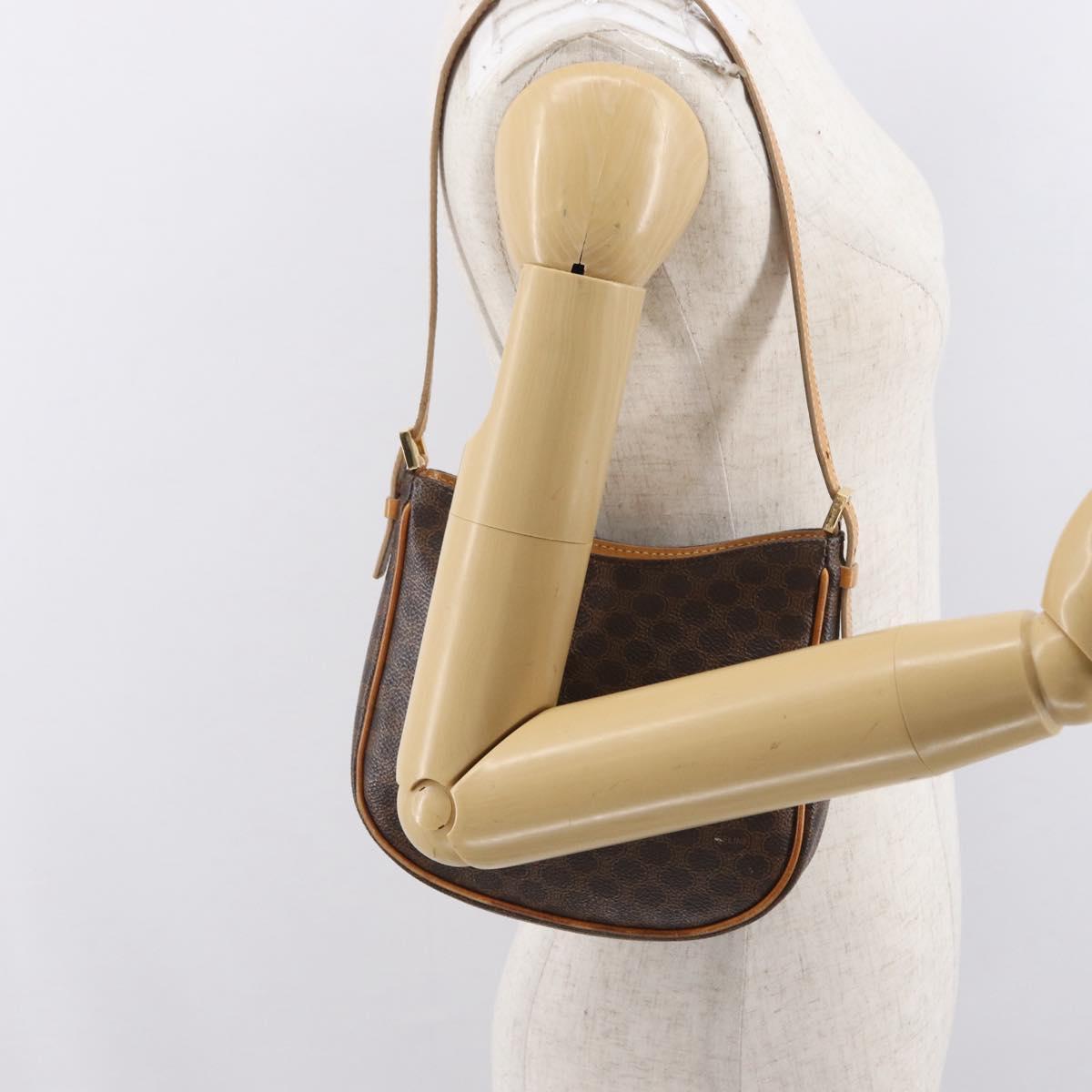 CELINE Macadam Canvas Hand Bag PVC Leather Brown Gold Auth ep13241