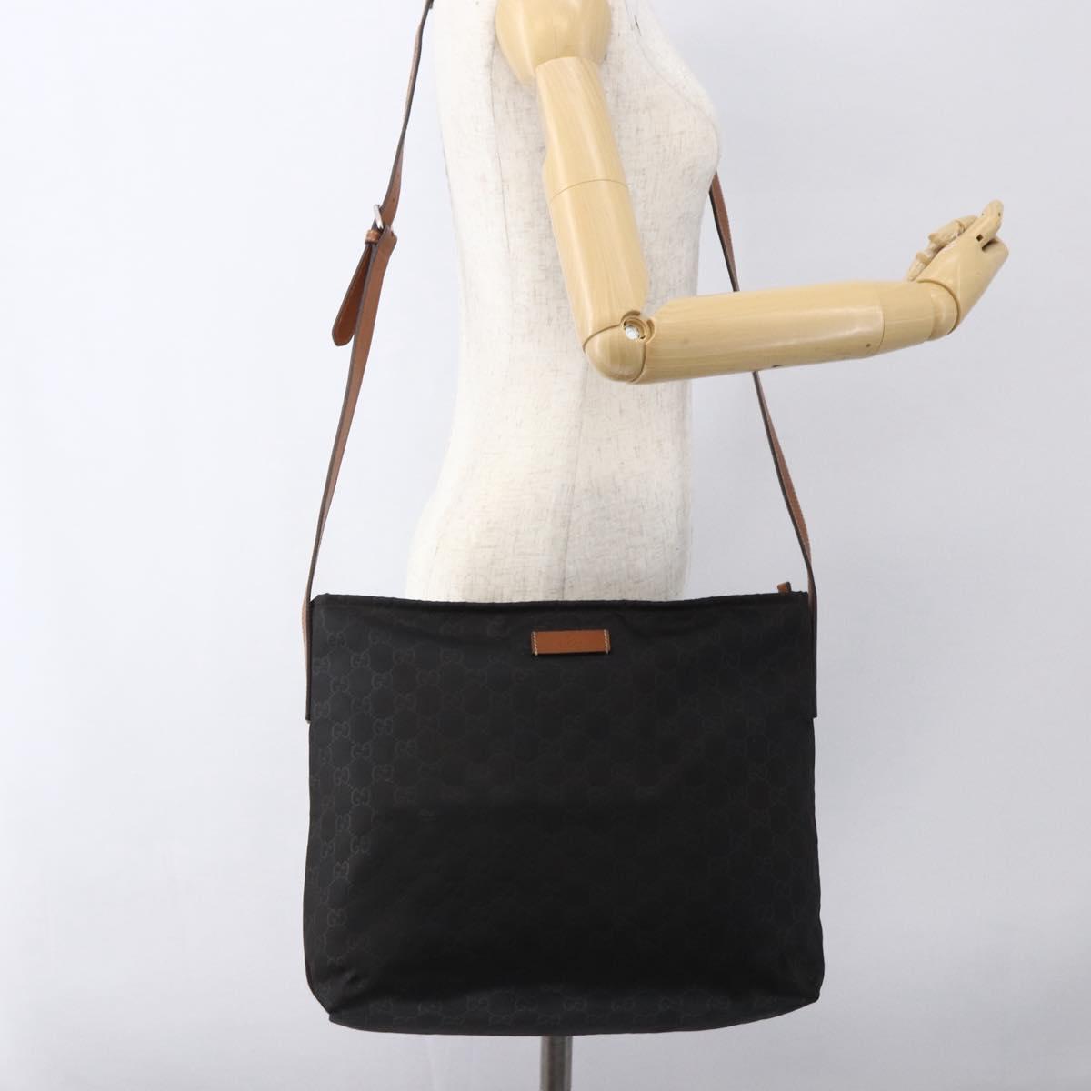 GUCCI GG Canvas Shoulder Bag Nylon Black Silver 308840 Auth ep13242