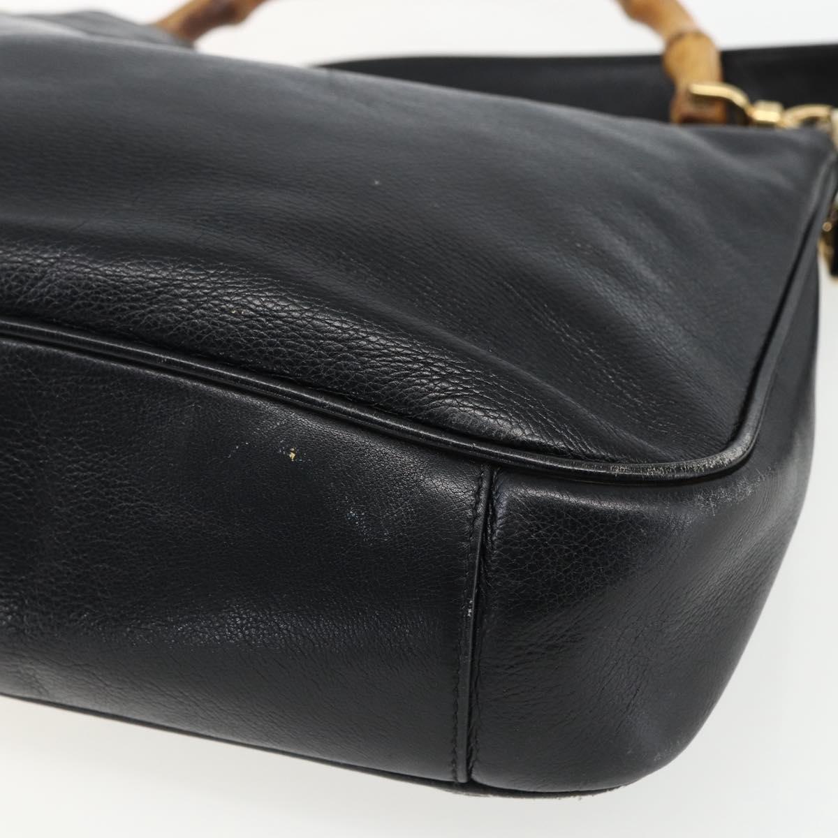 GUCCI Bamboo Hand Bag Leather 2way Black Gold 001 2123 1638 Auth ep13245