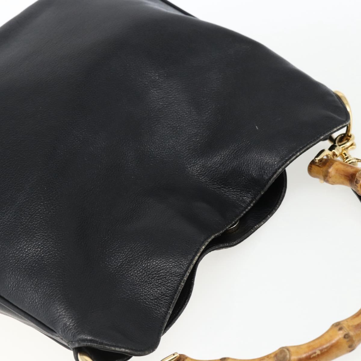 GUCCI Bamboo Hand Bag Leather 2way Black Gold 001 2123 1638 Auth ep13245