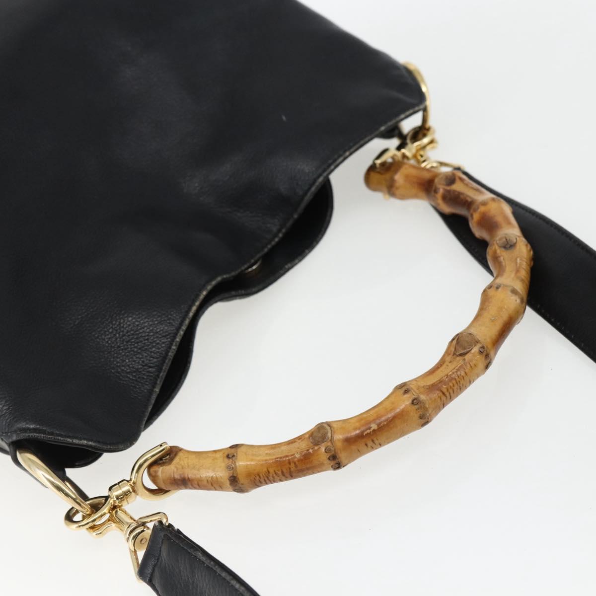 GUCCI Bamboo Hand Bag Leather 2way Black Gold 001 2123 1638 Auth ep13245