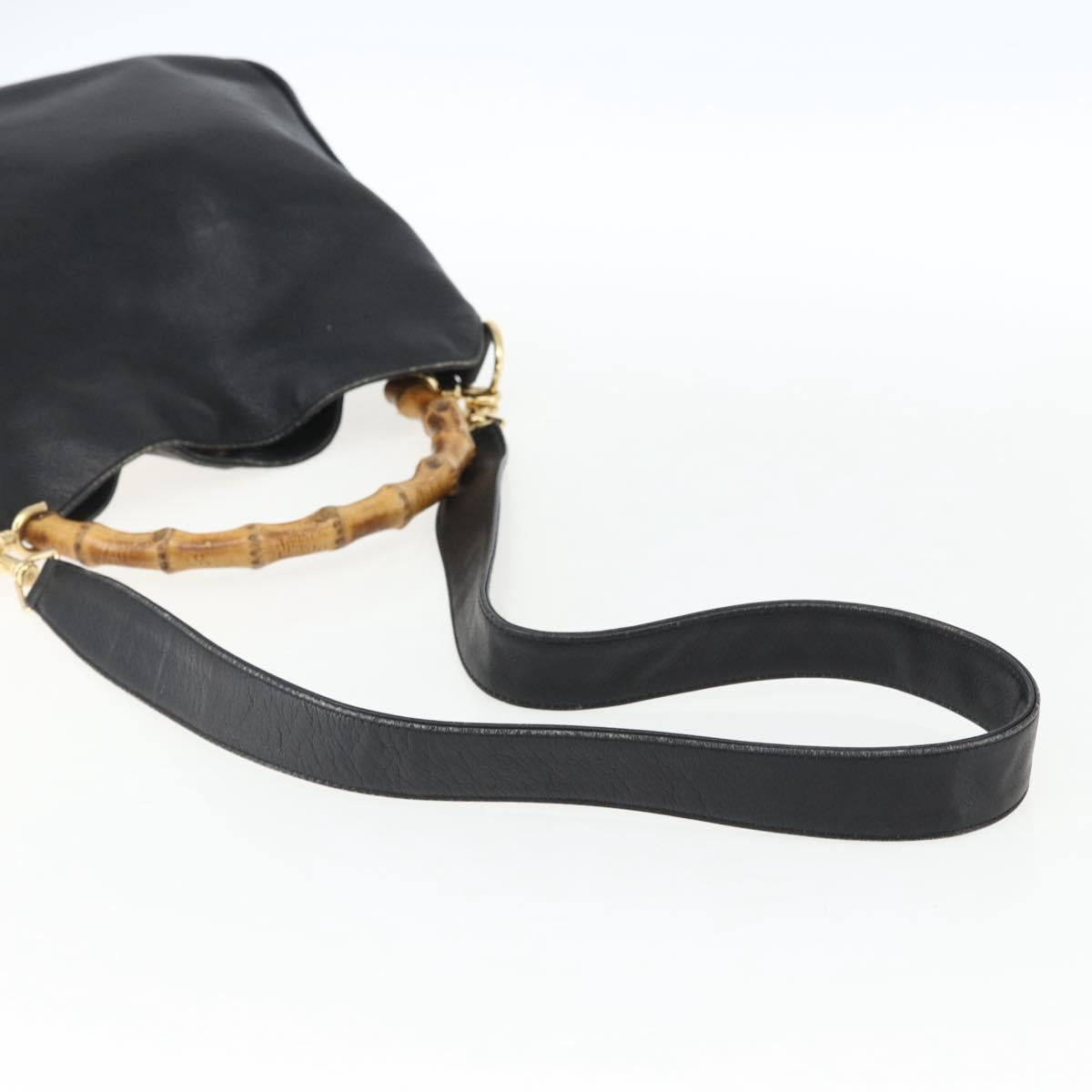 GUCCI Bamboo Hand Bag Leather 2way Black Gold 001 2123 1638 Auth ep13245