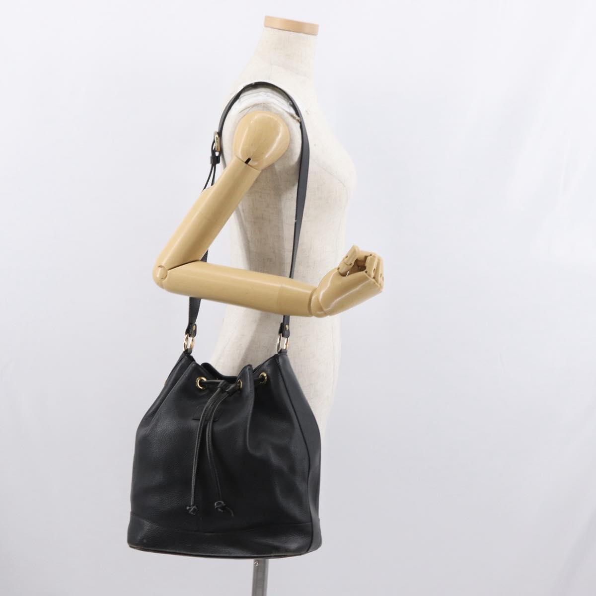 Burberrys Shoulder Bag Leather Black Gold Auth ep13262