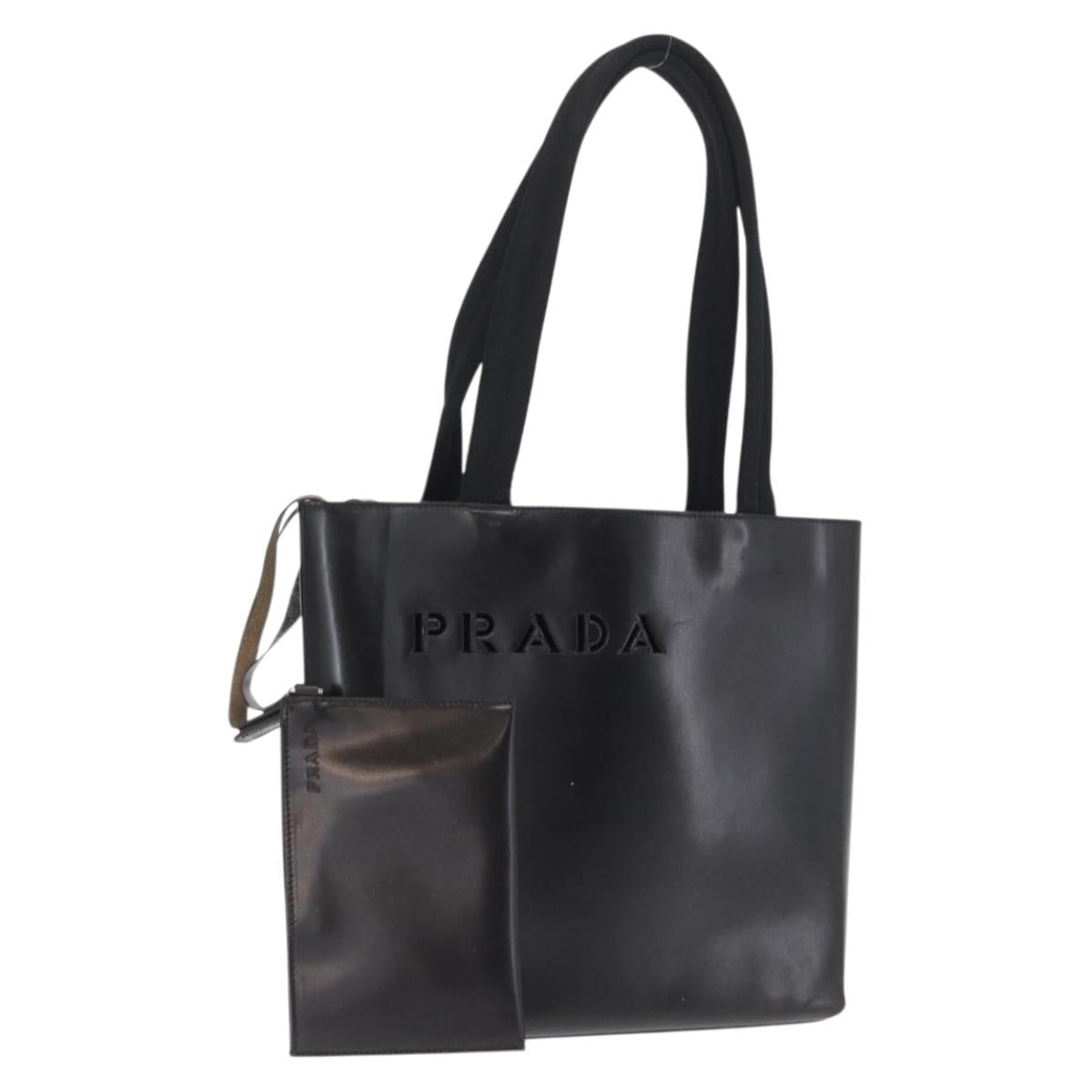 PRADA Hand Bag Leather Black Auth ep13263