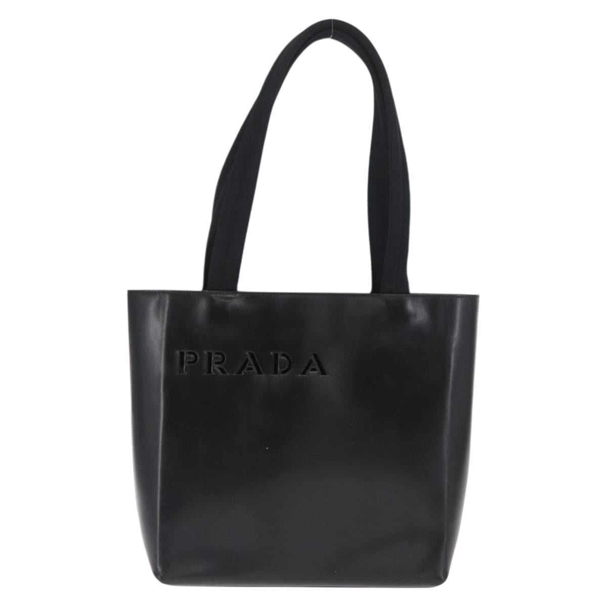 PRADA Hand Bag Leather Black Auth ep13263