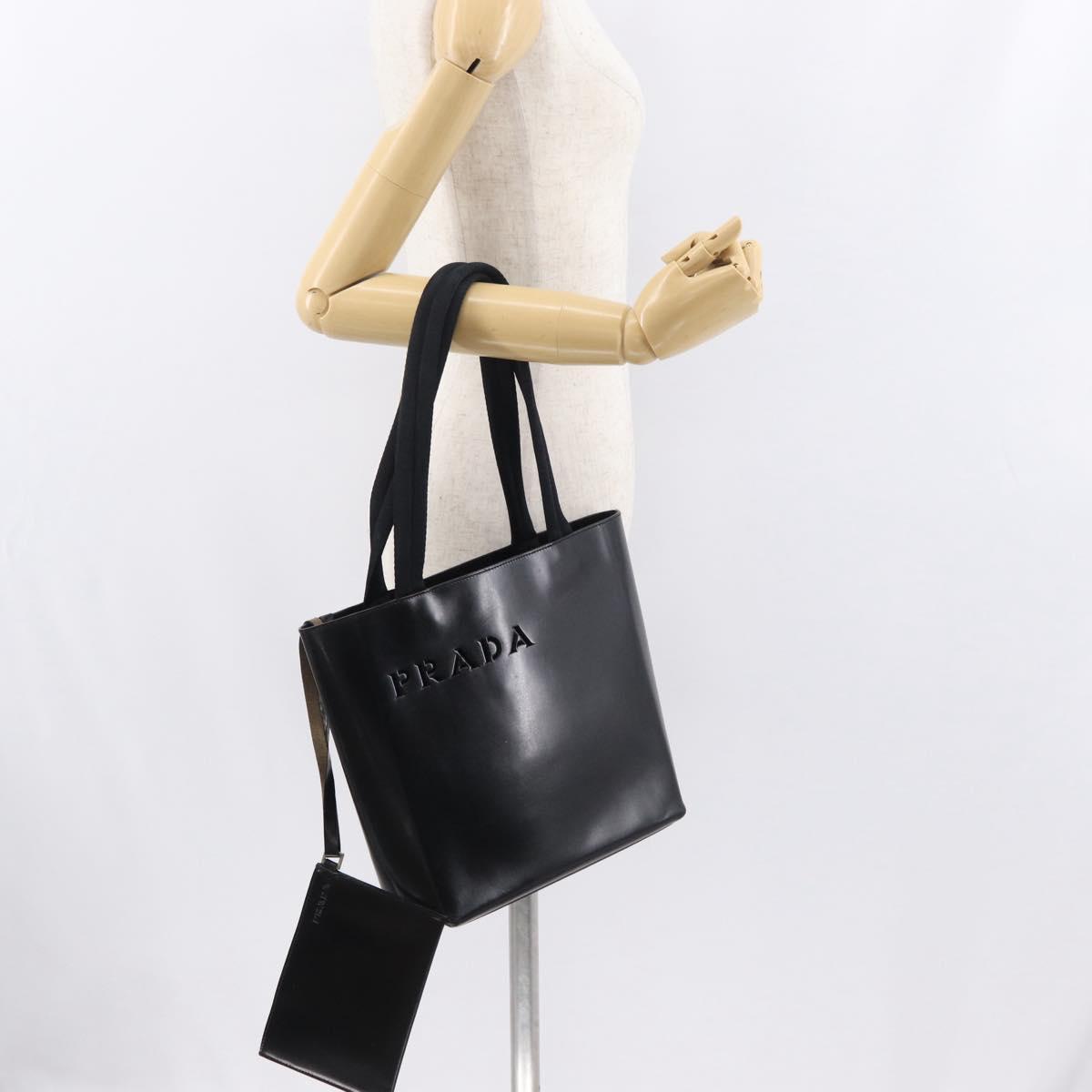 PRADA Hand Bag Leather Black Auth ep13263