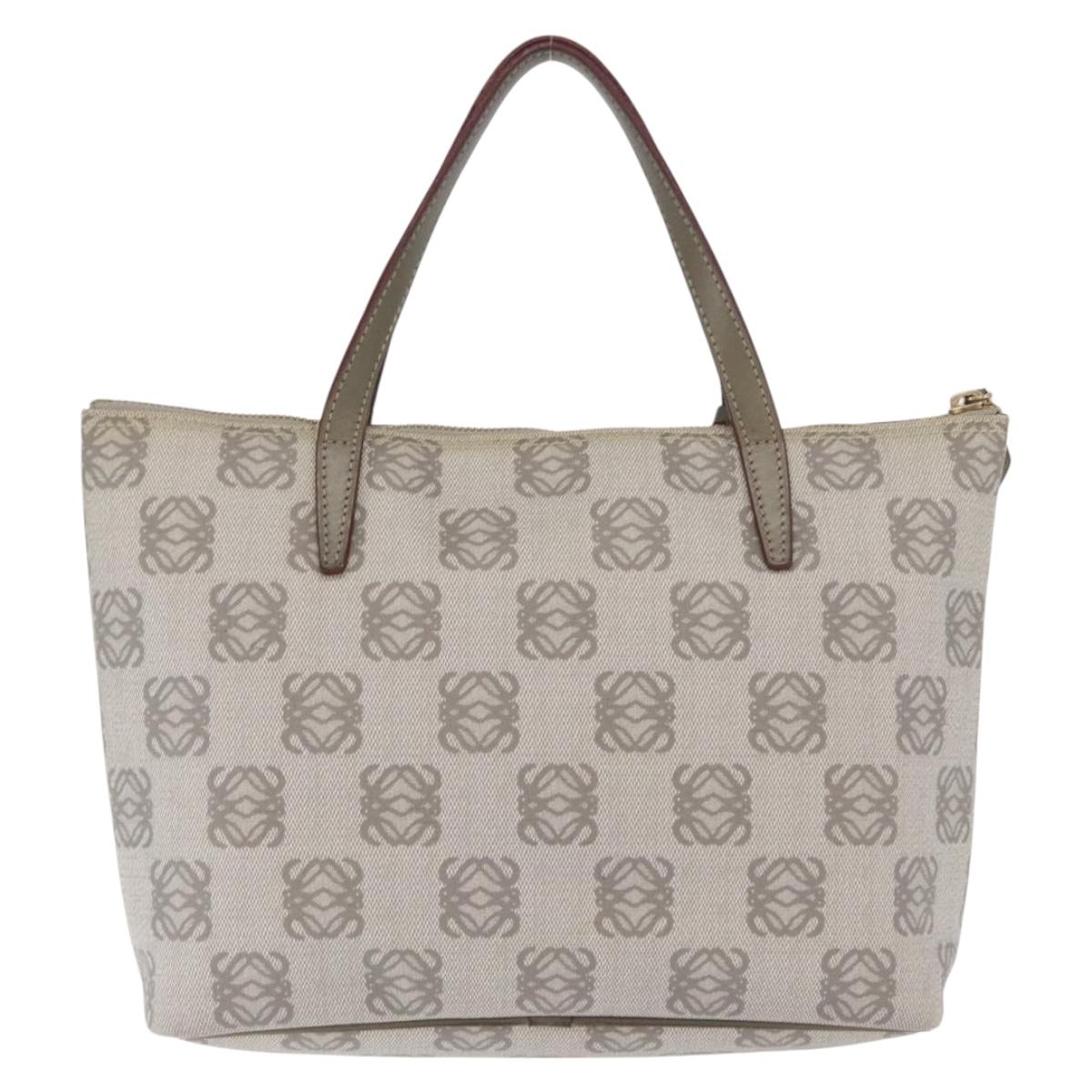 LOEWE Anagram Hand Bag Leather Gray Gold Auth ep13268