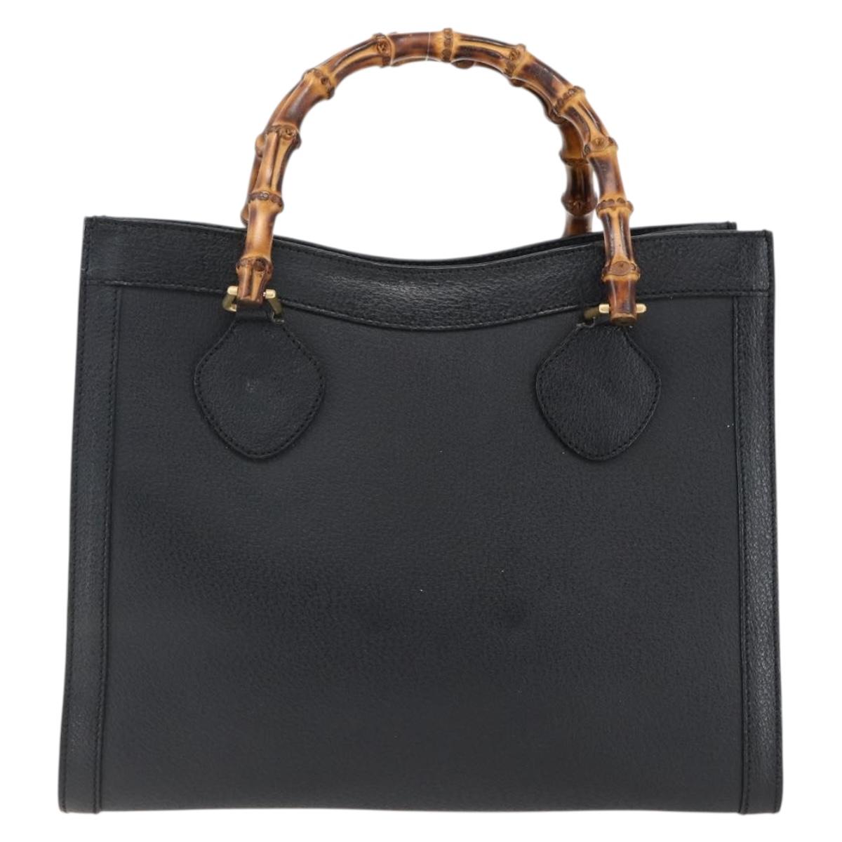 GUCCI Bamboo Hand Bag Leather Black Gold 002 1186 0260 Auth ep13272