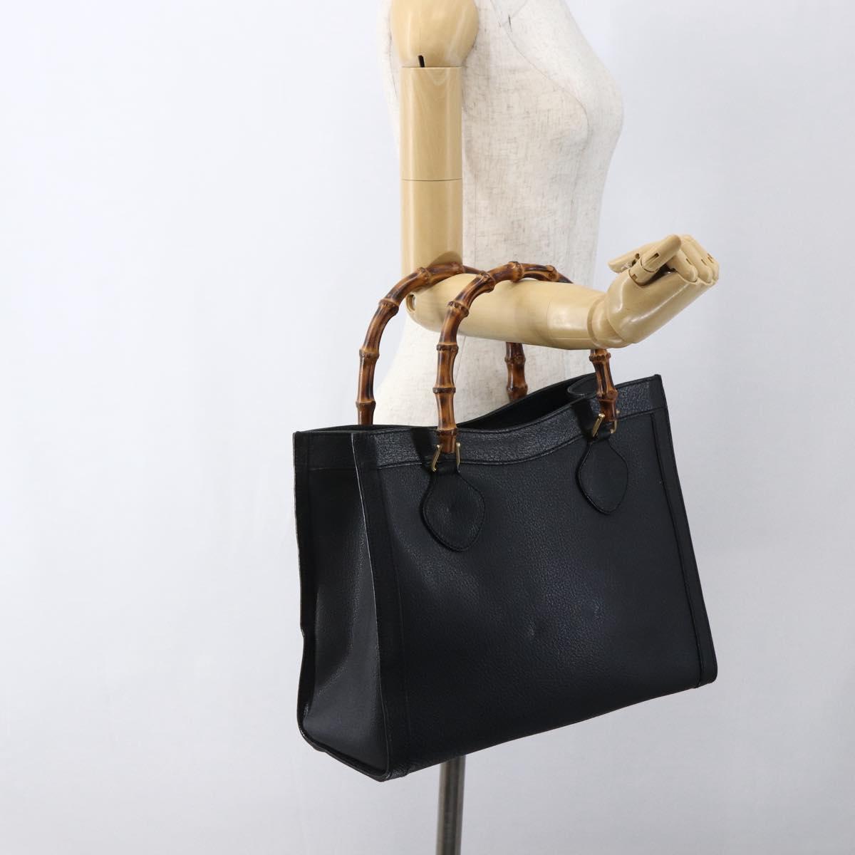 GUCCI Bamboo Hand Bag Leather Black Gold 002 1186 0260 Auth ep13272