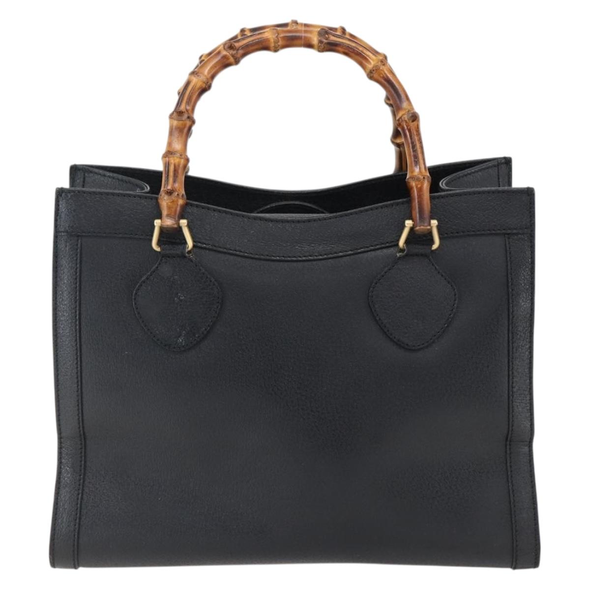 GUCCI Bamboo Hand Bag Leather Black Gold 002 1186 0260 Auth ep13272
