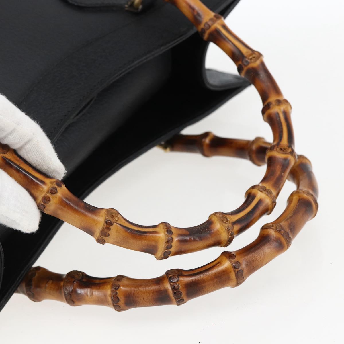 GUCCI Bamboo Hand Bag Leather Black Gold 002 1186 0260 Auth ep13272