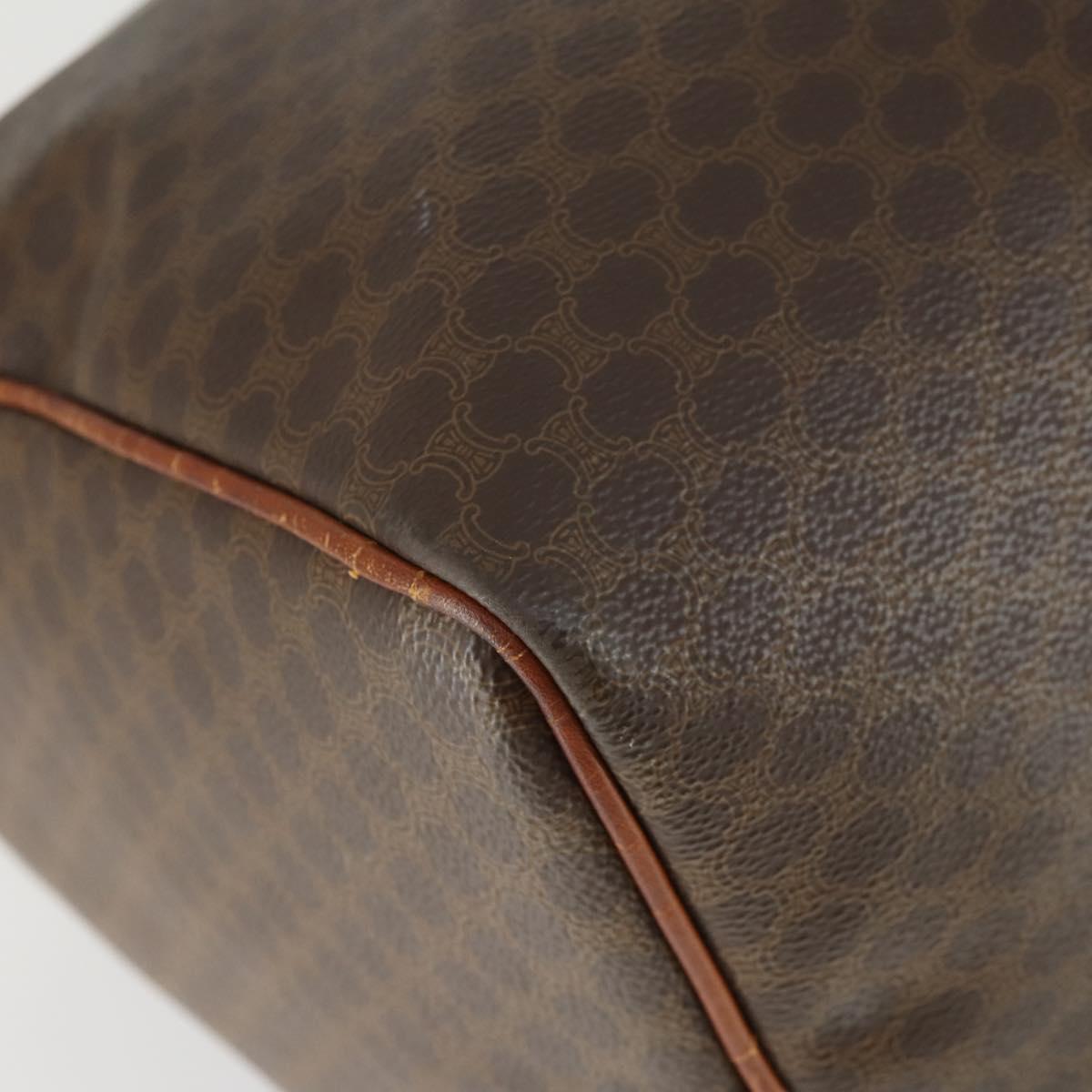 CELINE Macadam Canvas Boston Bag PVC Leather Brown Gold Auth ep13278