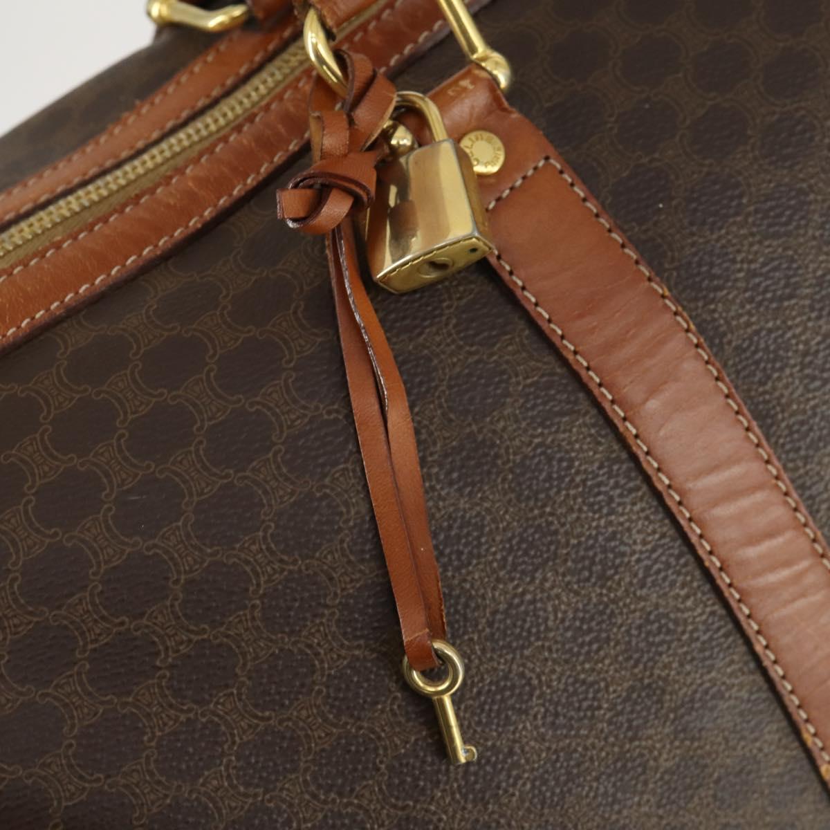 CELINE Macadam Canvas Boston Bag PVC Leather Brown Gold Auth ep13278