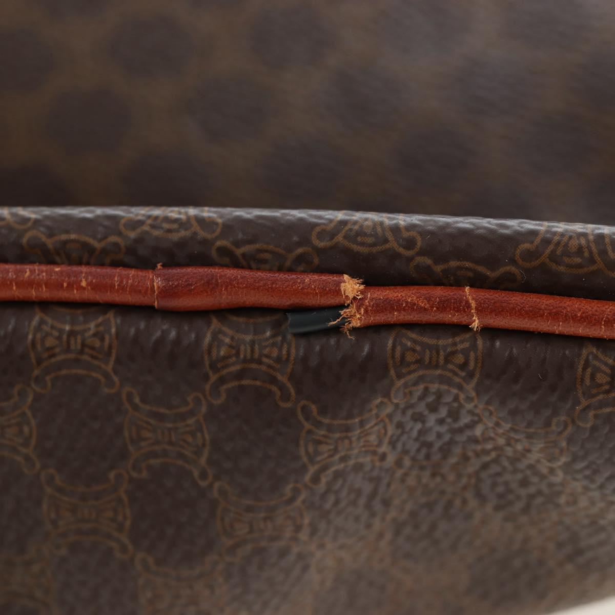 CELINE Macadam Canvas Boston Bag PVC Leather Brown Gold Auth ep13278