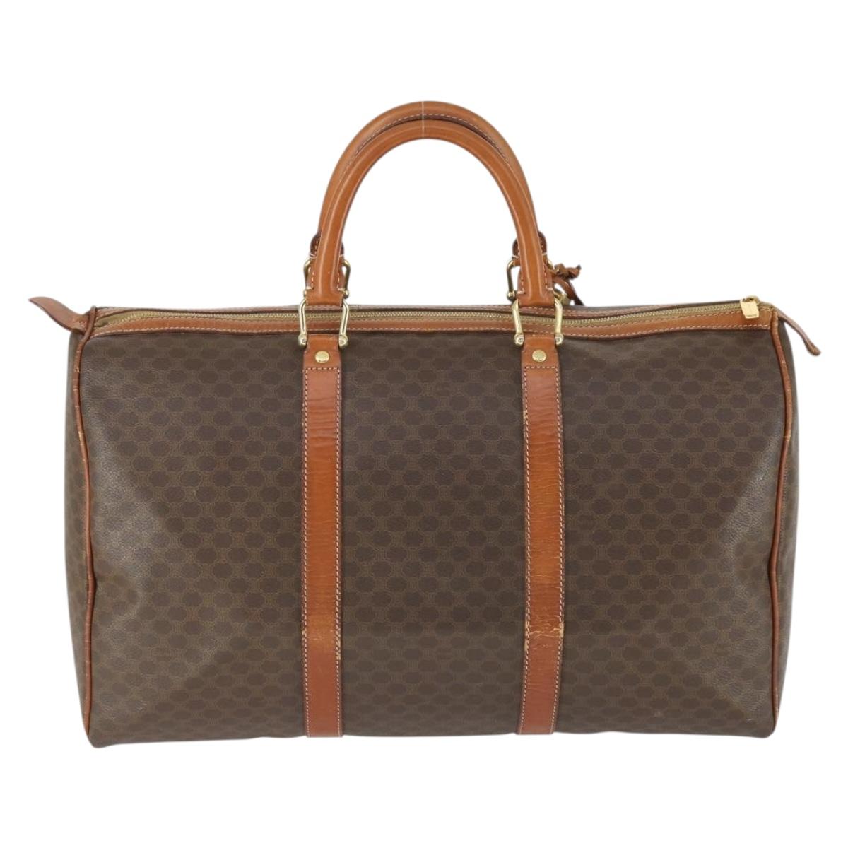 CELINE Macadam Canvas Boston Bag PVC Leather Brown Gold Auth ep13278
