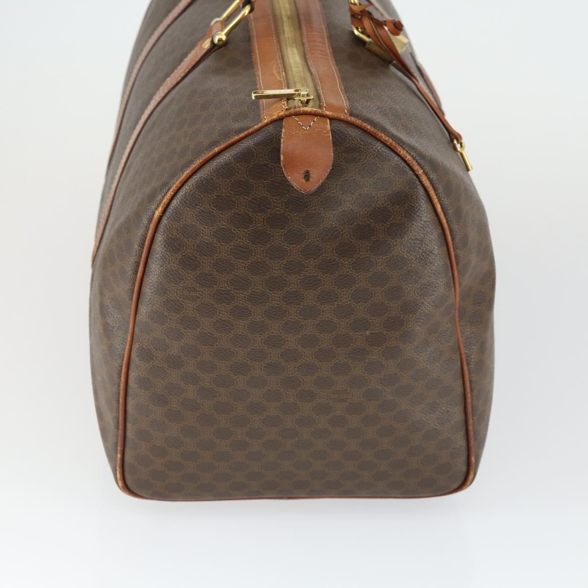 CELINE Macadam Canvas Boston Bag PVC Leather Brown Gold Auth ep13278
