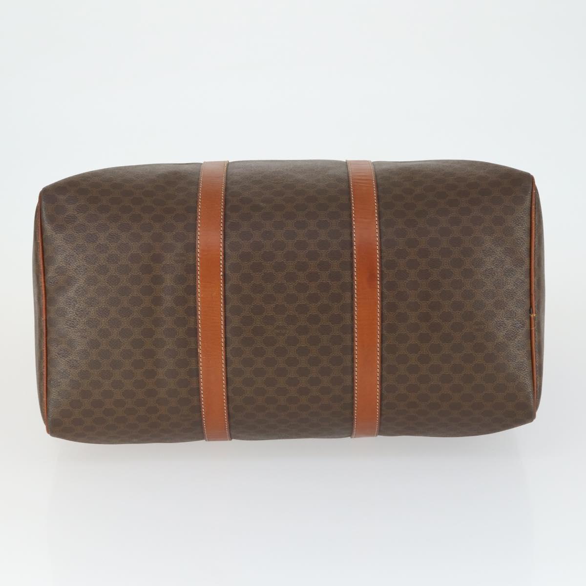 CELINE Macadam Canvas Boston Bag PVC Leather Brown Gold Auth ep13278