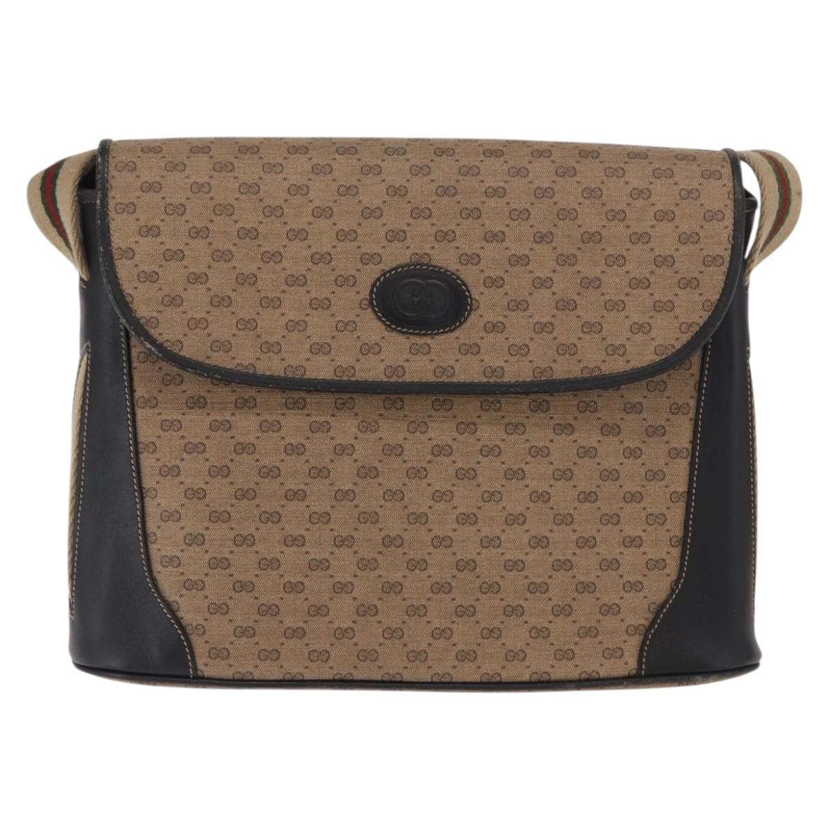 GUCCI Micro GG Supreme Web Sherry Line Bag PVC Beige Silver Auth ep13285