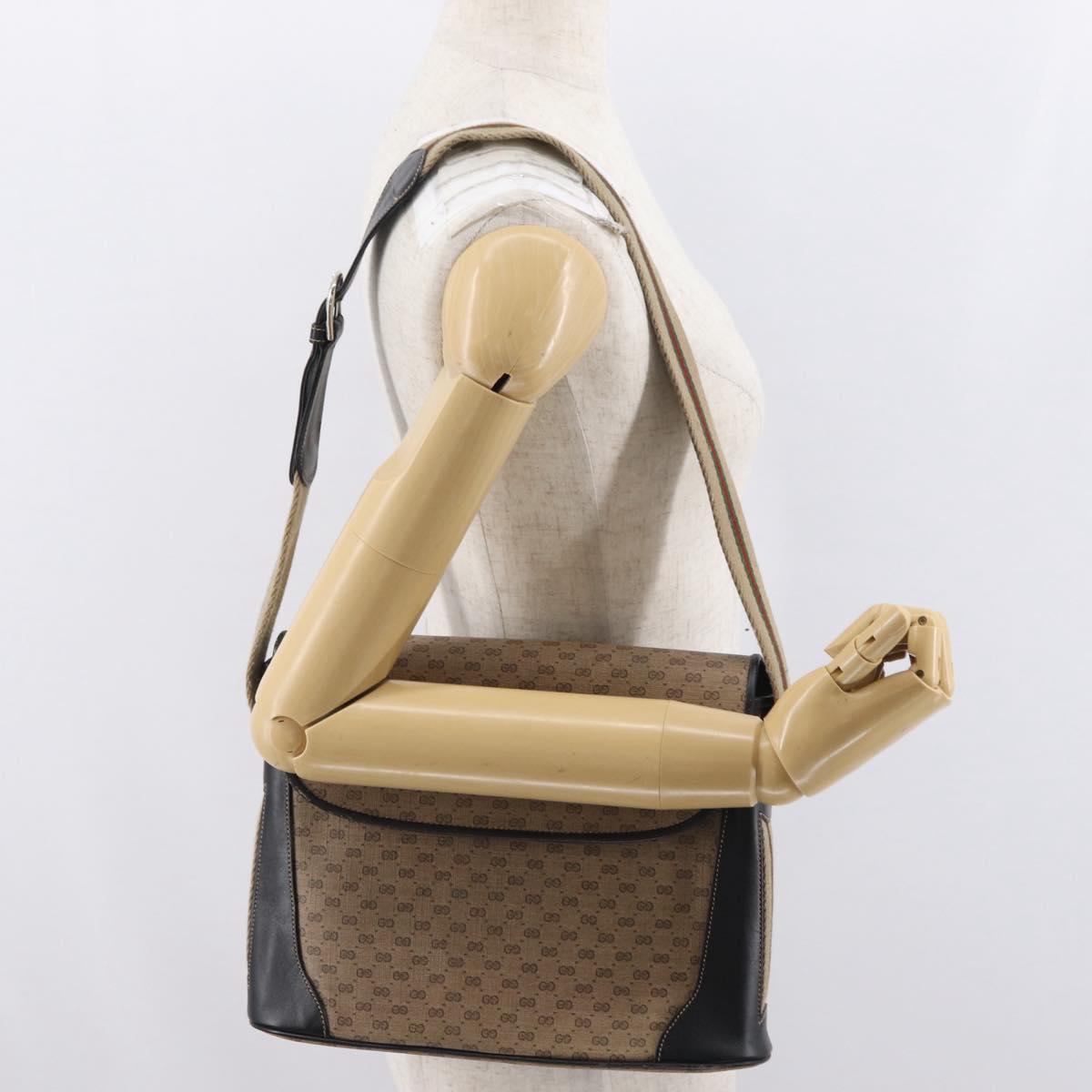 GUCCI Micro GG Supreme Web Sherry Line Bag PVC Beige Silver Auth ep13285