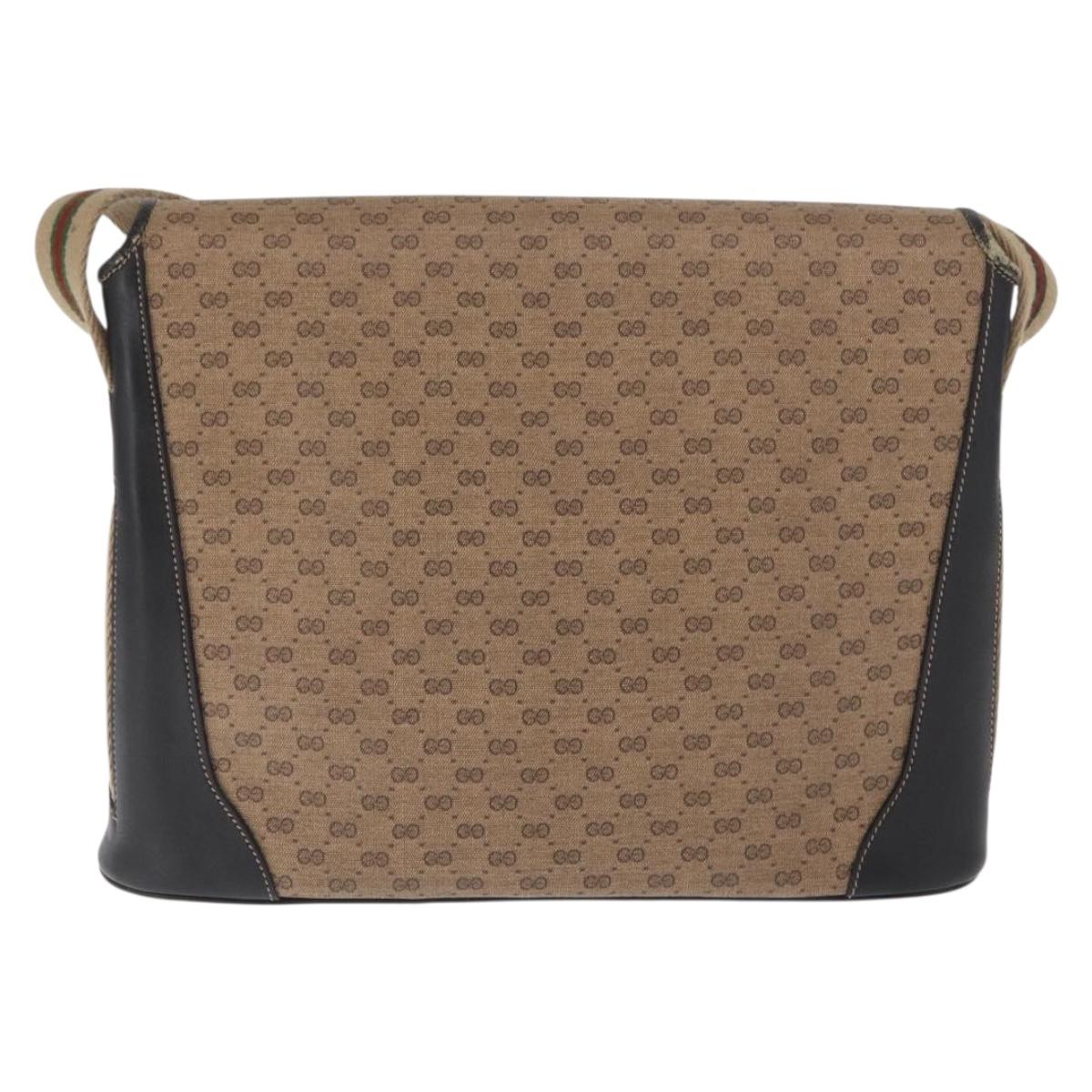 GUCCI Micro GG Supreme Web Sherry Line Bag PVC Beige Silver Auth ep13285
