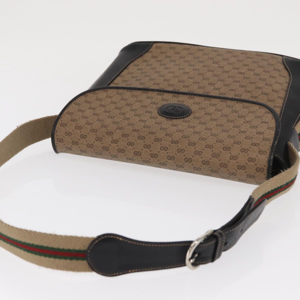 GUCCI Micro GG Supreme Web Sherry Line Bag PVC Beige Silver Auth ep13285