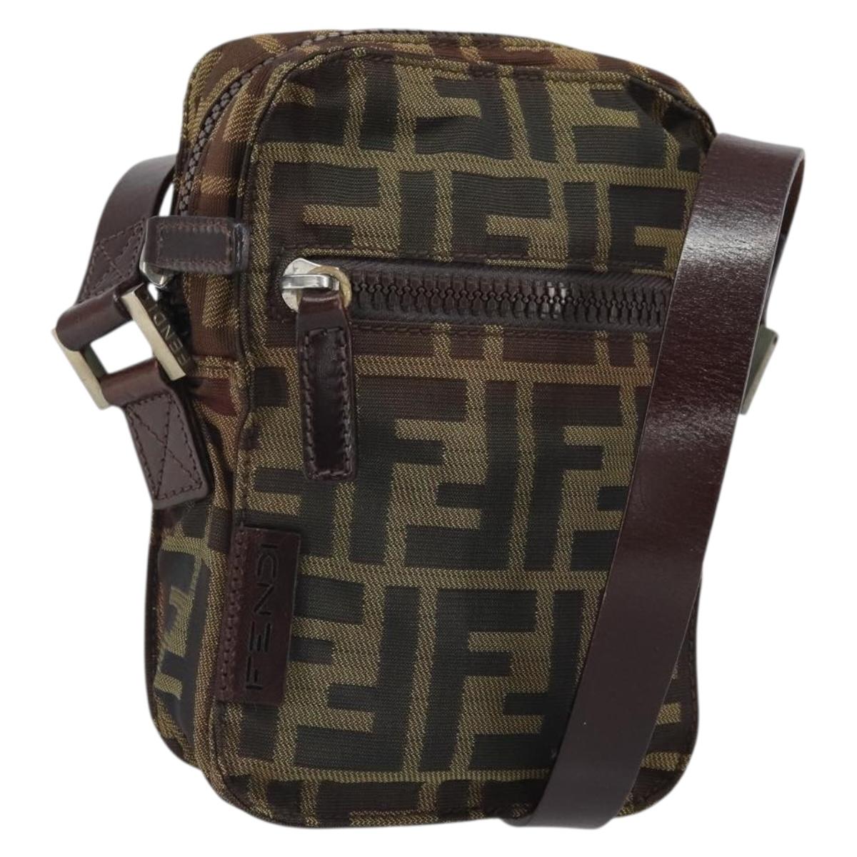 FENDI Zucca Canvas Shoulder Bag Black Brown Auth ep13292