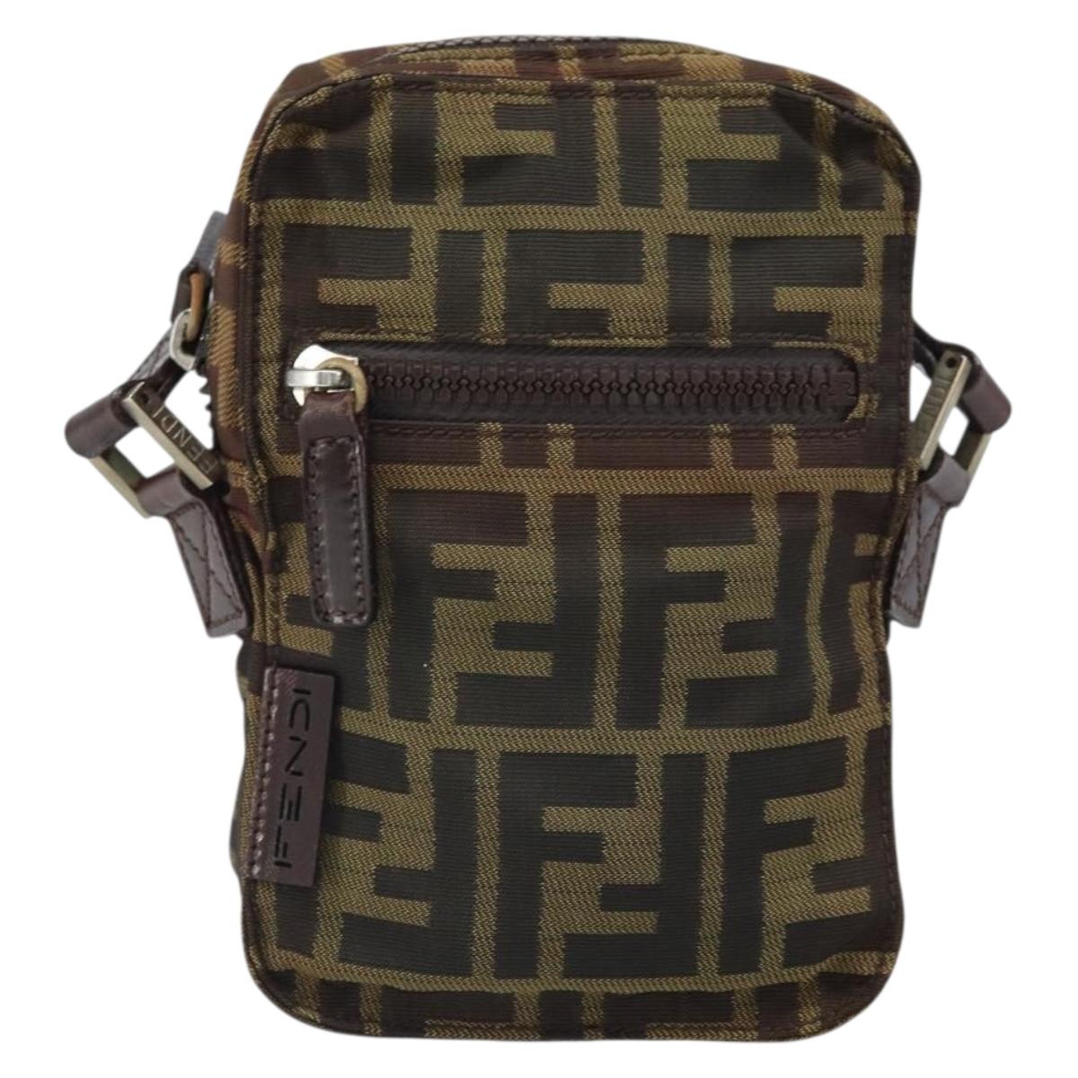 FENDI Zucca Canvas Shoulder Bag Black Brown Auth ep13292