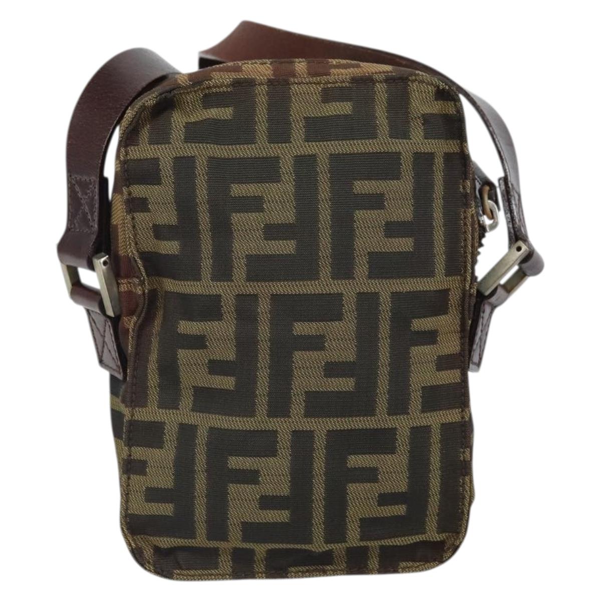 FENDI Zucca Canvas Shoulder Bag Black Brown Auth ep13292