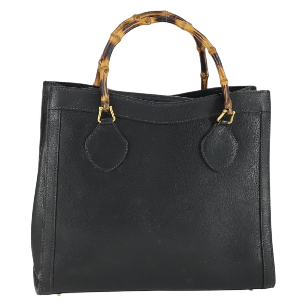 GUCCI Bamboo Hand Bag Leather Black Gold 002 123 0260 Auth ep13295