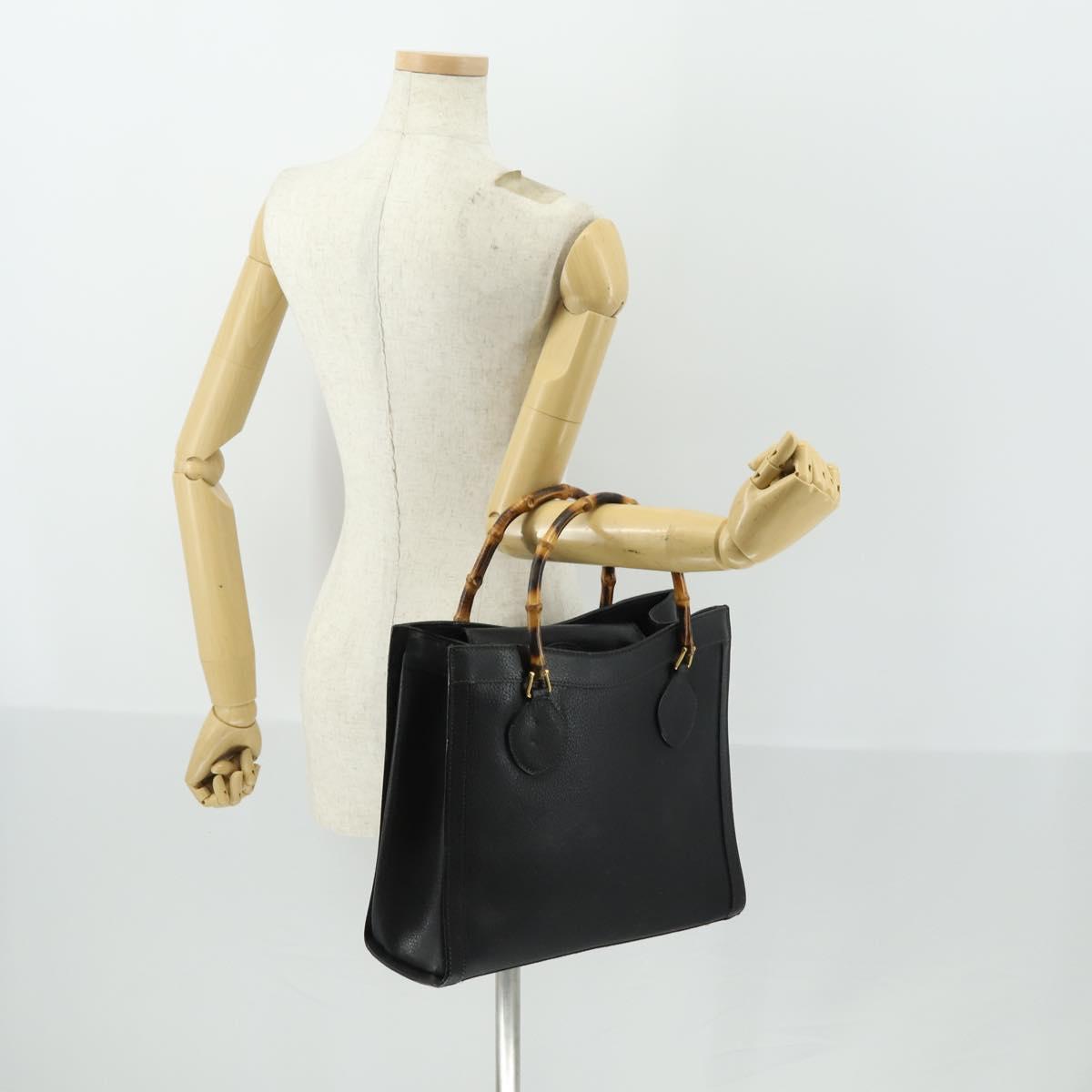 GUCCI Bamboo Hand Bag Leather Black Gold 002 123 0260 Auth ep13295