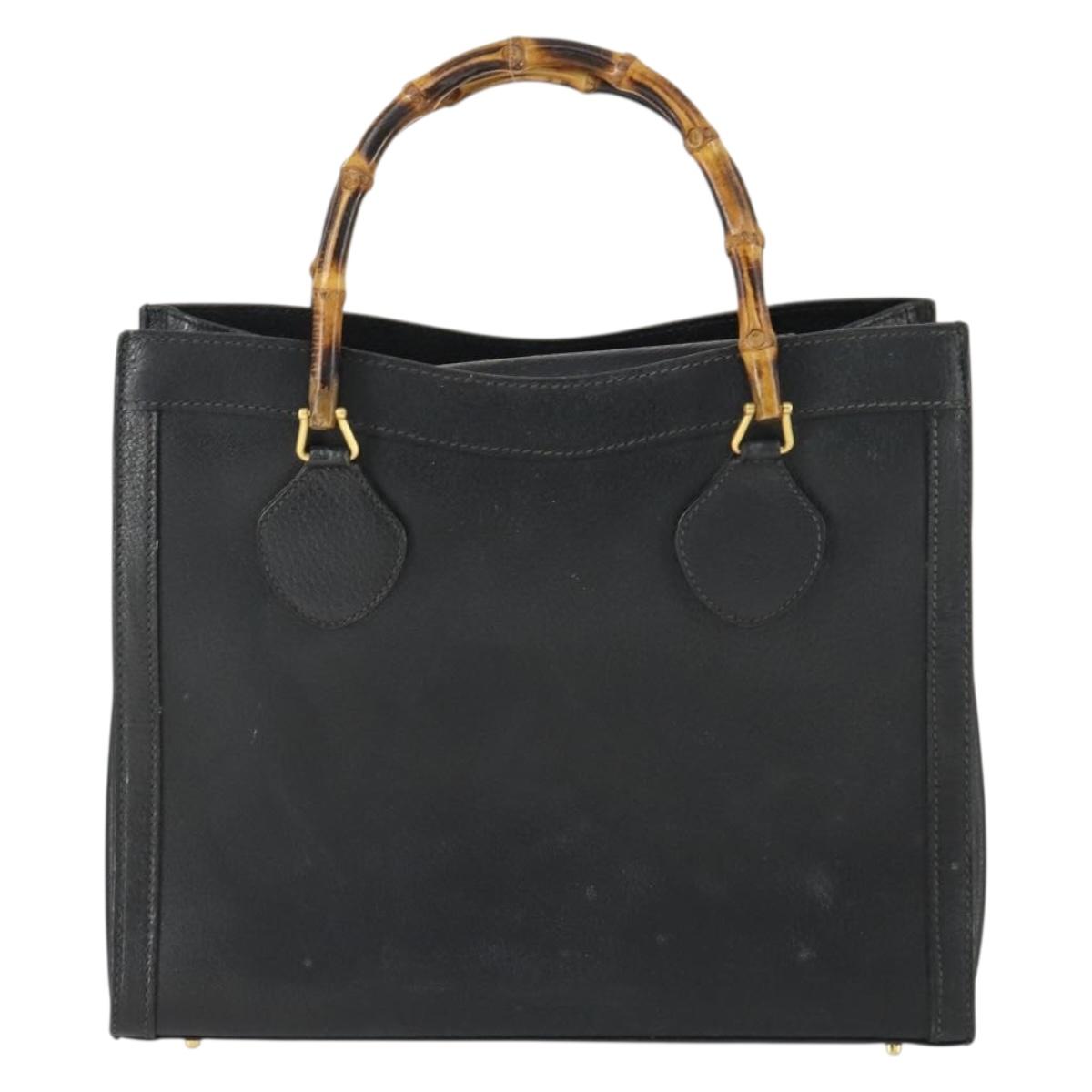 GUCCI Bamboo Hand Bag Leather Black Gold 002 123 0260 Auth ep13295