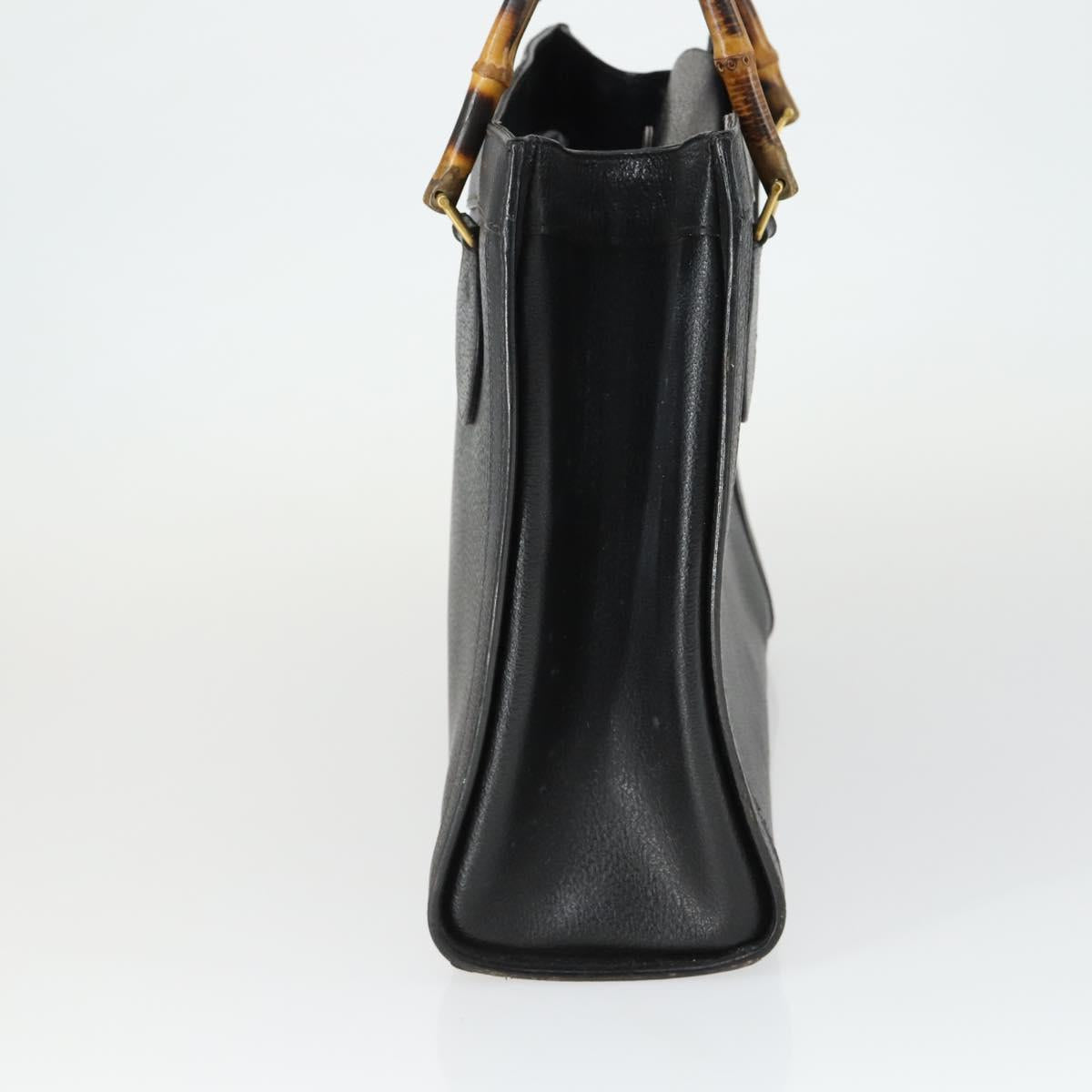GUCCI Bamboo Hand Bag Leather Black Gold 002 123 0260 Auth ep13295