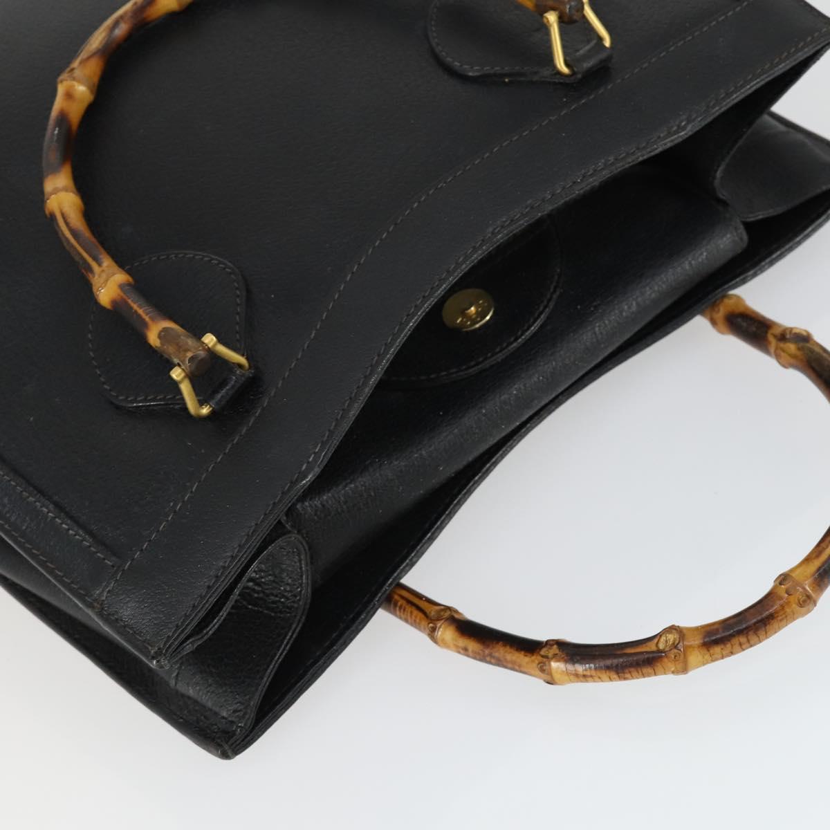 GUCCI Bamboo Hand Bag Leather Black Gold 002 123 0260 Auth ep13295