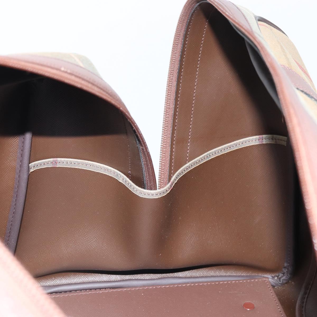 Burberrys Nova Check Boston Bag Canvas Beige Gold Auth ep13303