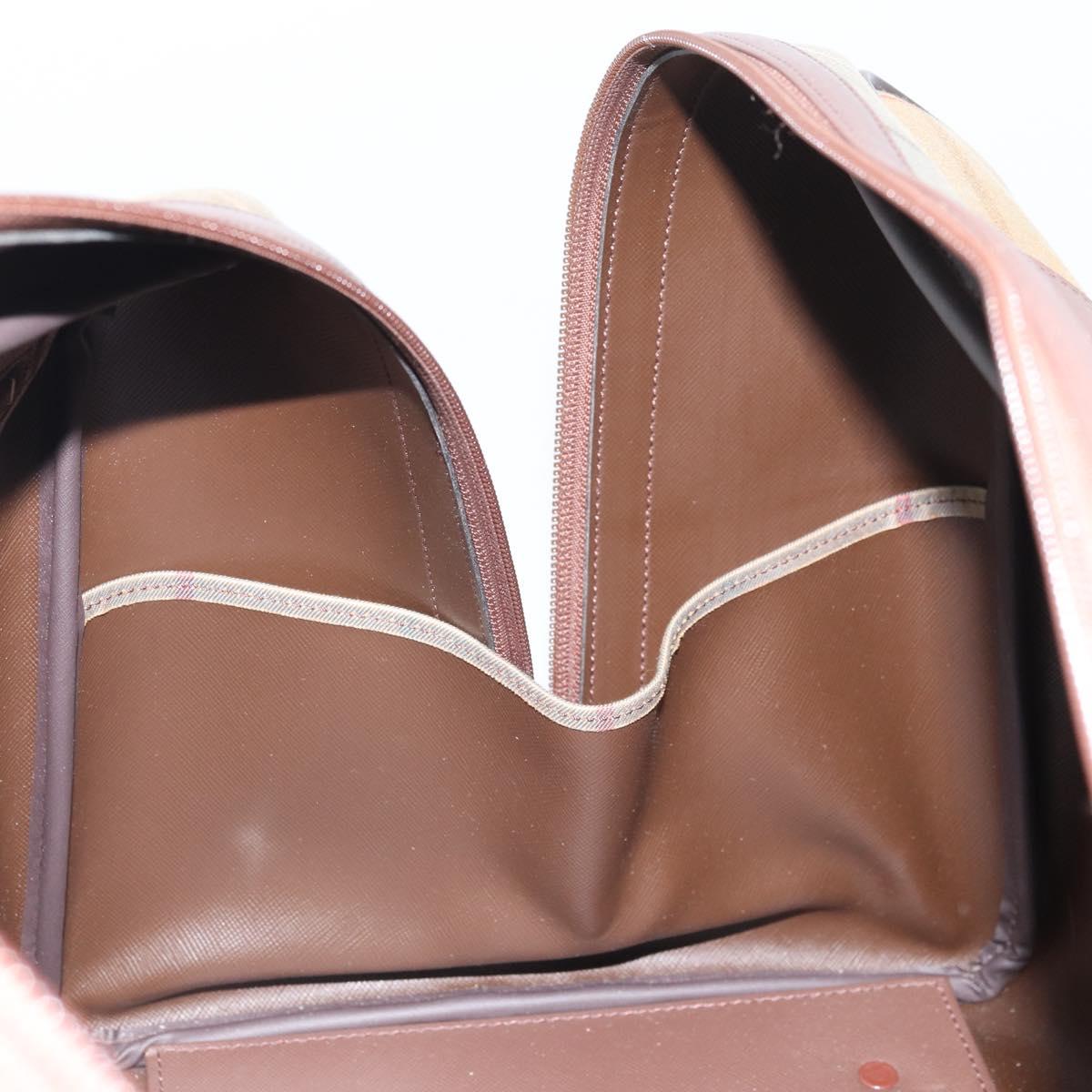 Burberrys Nova Check Boston Bag Canvas Beige Gold Auth ep13303