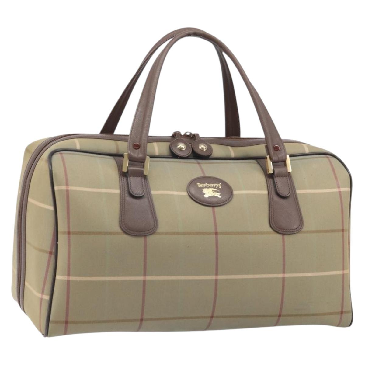 Burberrys Nova Check Boston Bag Canvas Beige Gold Auth ep13303