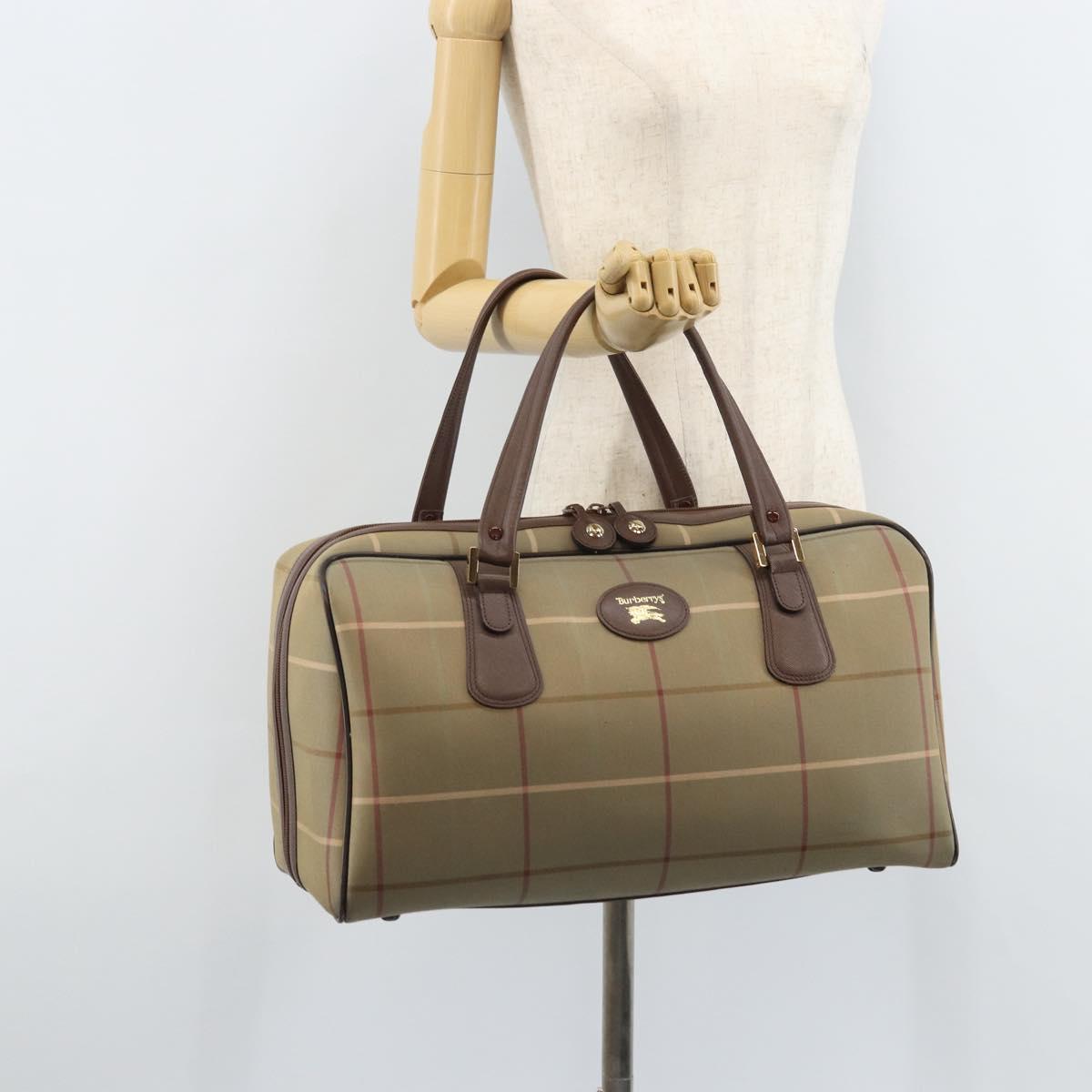 Burberrys Nova Check Boston Bag Canvas Beige Gold Auth ep13303