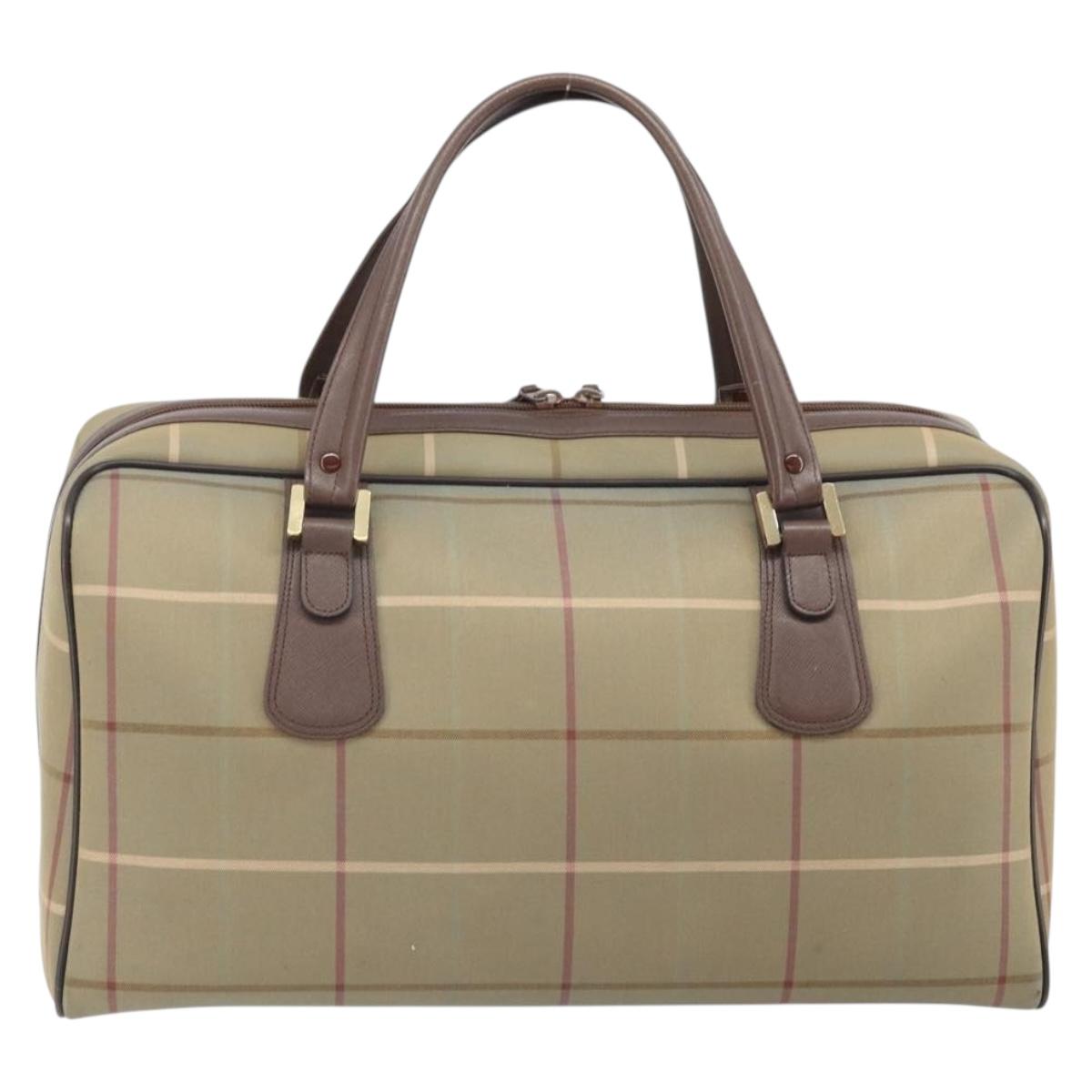 Burberrys Nova Check Boston Bag Canvas Beige Gold Auth ep13303