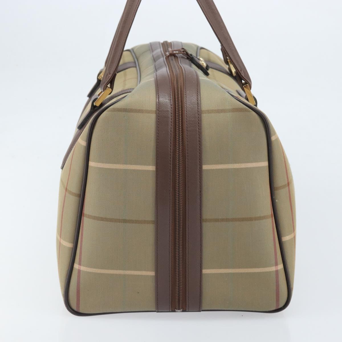 Burberrys Nova Check Boston Bag Canvas Beige Gold Auth ep13303